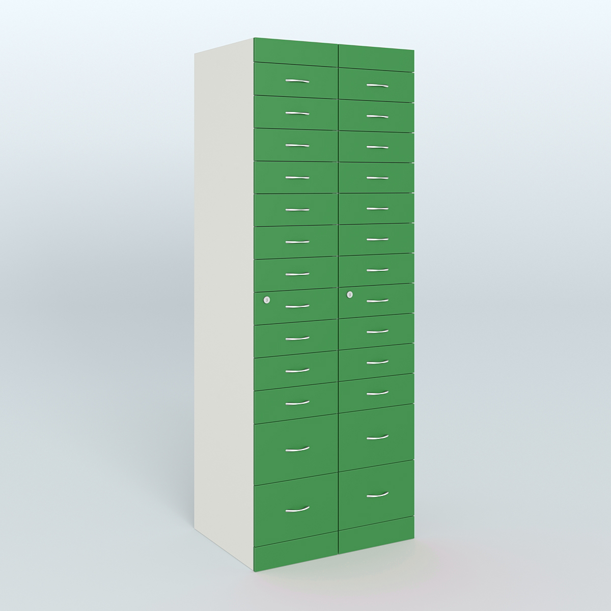 Рецептурный шкаф для аптек METACASE №2 глубиной 600 мм (26 ящиков) Белый + Зеленый Оксид 9561 BS