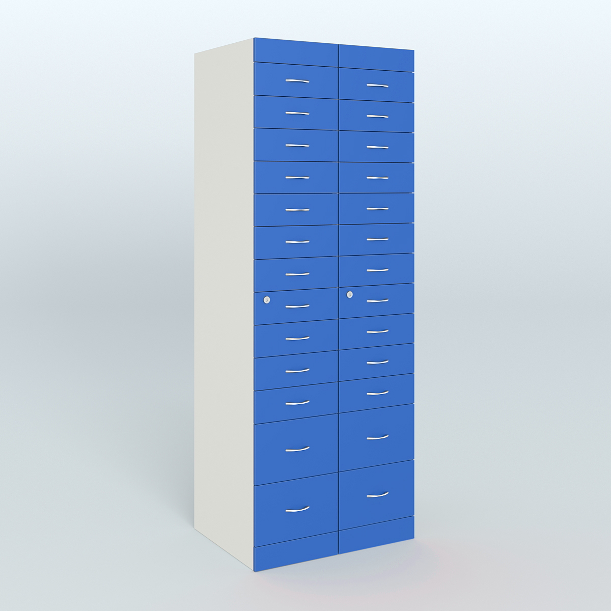 Рецептурный шкаф для аптек METACASE №2 глубиной 600 мм (26 ящиков) Белый + Делфт голубой
