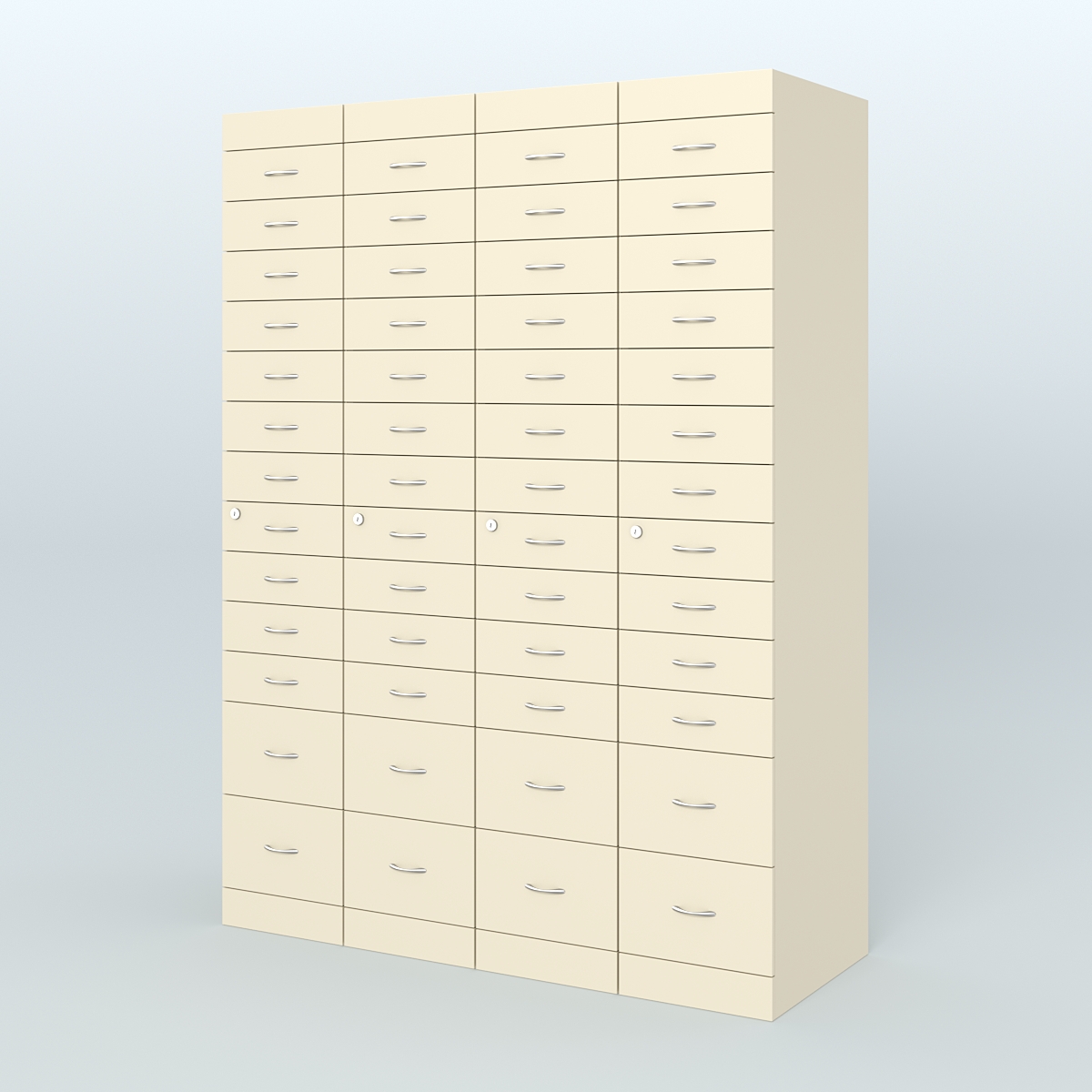 Рецептурный шкаф для аптек METACASE №4 глубиной 600 мм (52 ящика) Крем Вайс
