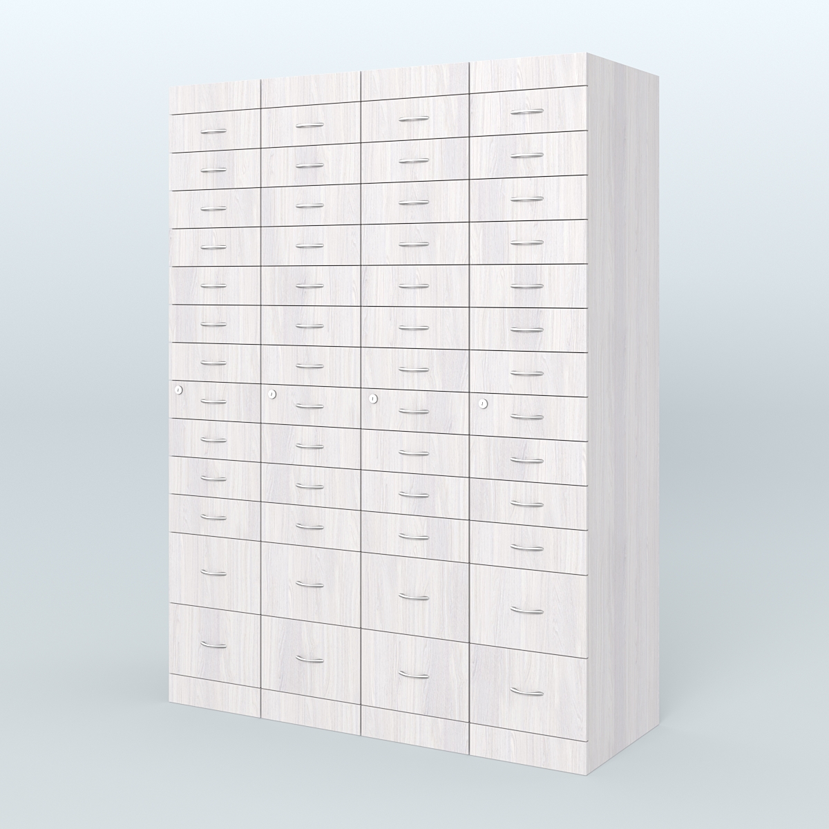Рецептурный шкаф для аптек METACASE №4 глубиной 600 мм (52 ящика) Ясень Анкор светлый