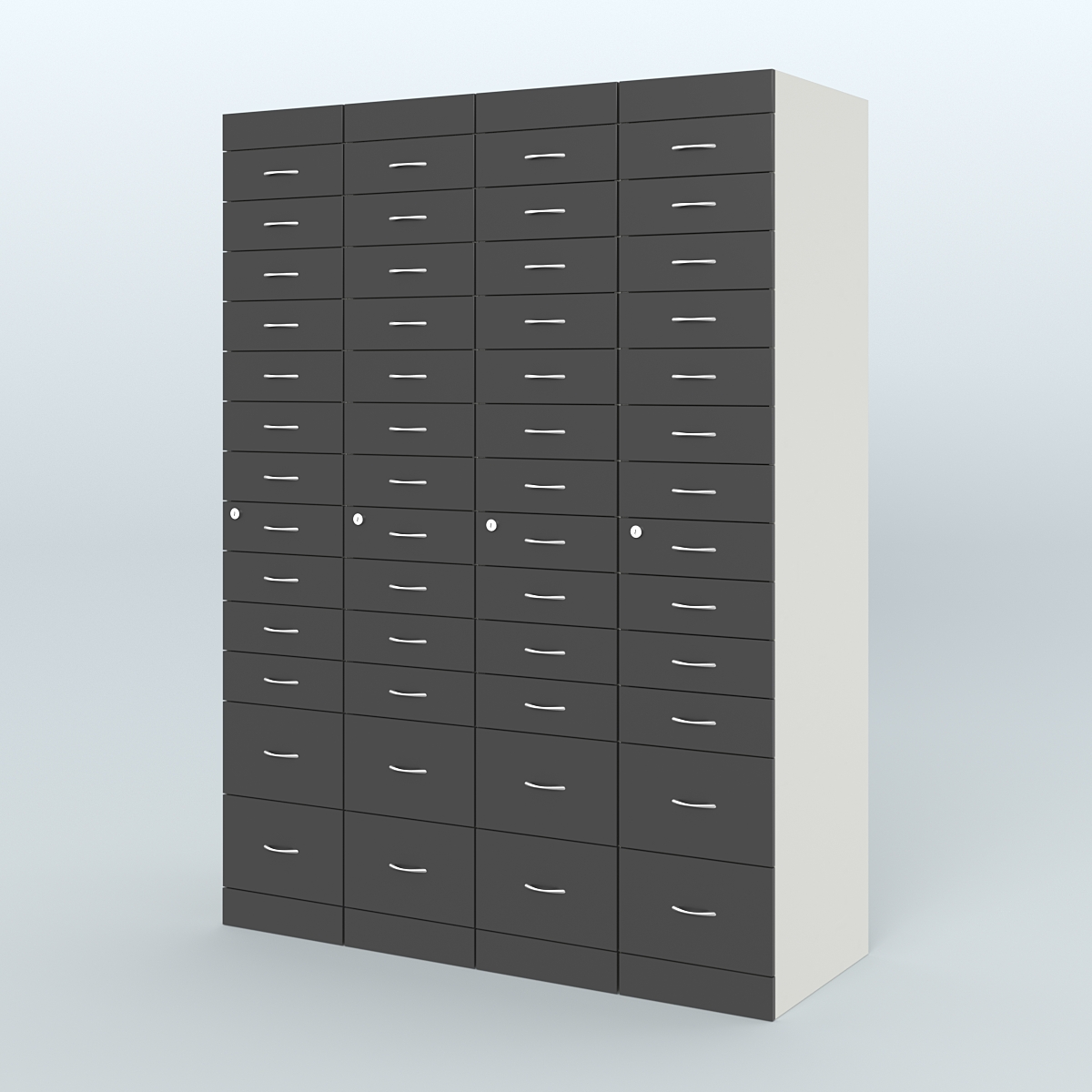 Рецептурный шкаф для аптек METACASE №4 глубиной 600 мм (52 ящика) Белый и Черный