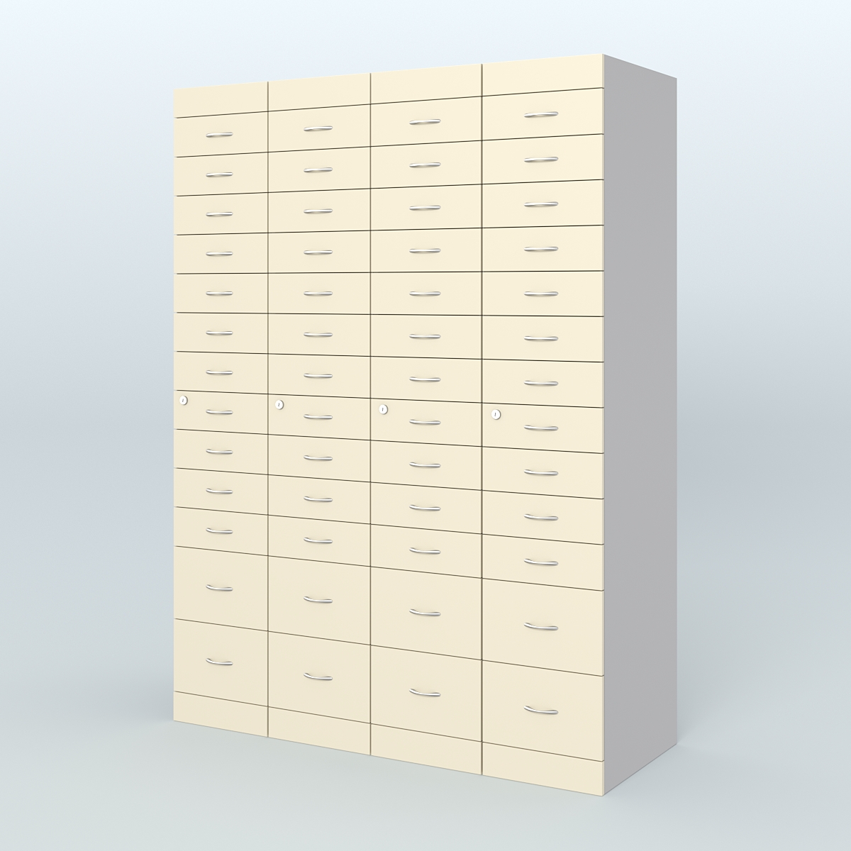 Рецептурный шкаф для аптек METACASE №4 глубиной 600 мм (52 ящика) Серый + Крем Вайс
