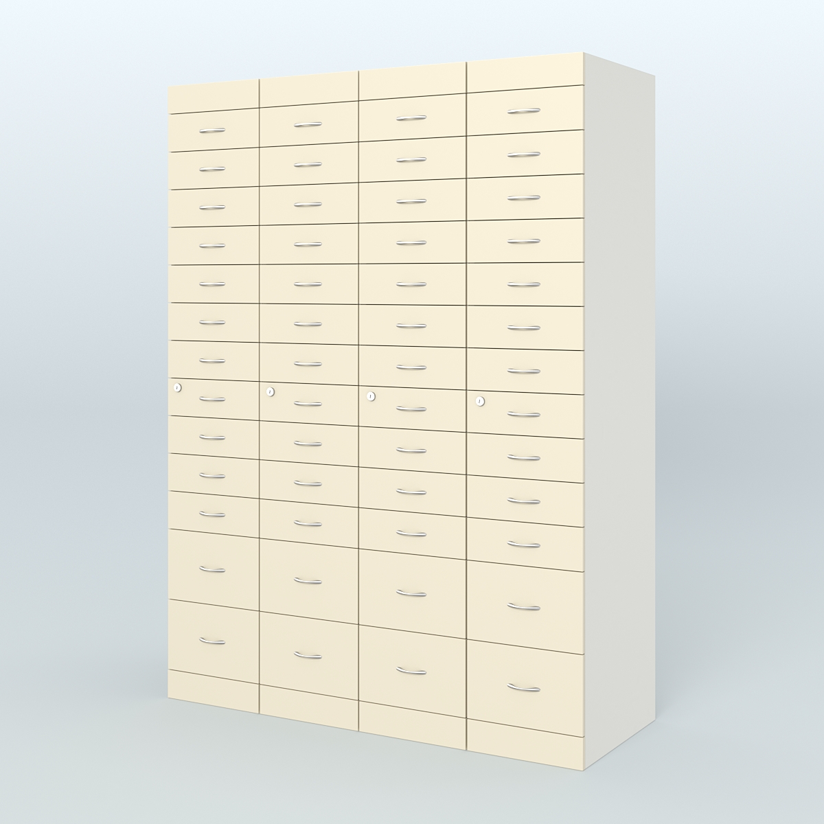 Рецептурный шкаф для аптек METACASE №4 глубиной 600 мм (52 ящика) Белый + Крем Вайс