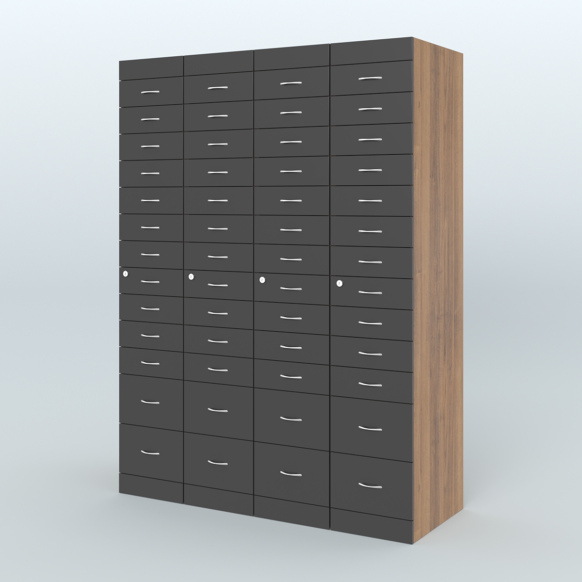 Рецептурный шкаф для аптек METACASE №4 глубиной 600 мм (52 ящика) Орех + Черный