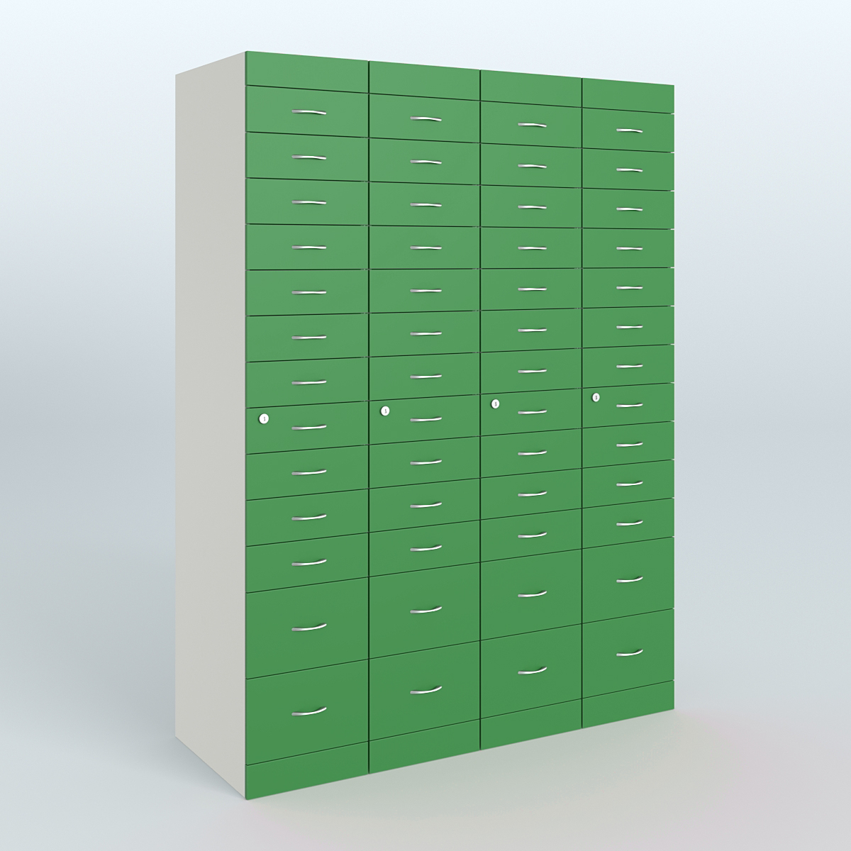 Рецептурный шкаф для аптек METACASE №4 глубиной 600 мм (52 ящика) Белый + Зеленый Оксид 9561 BS