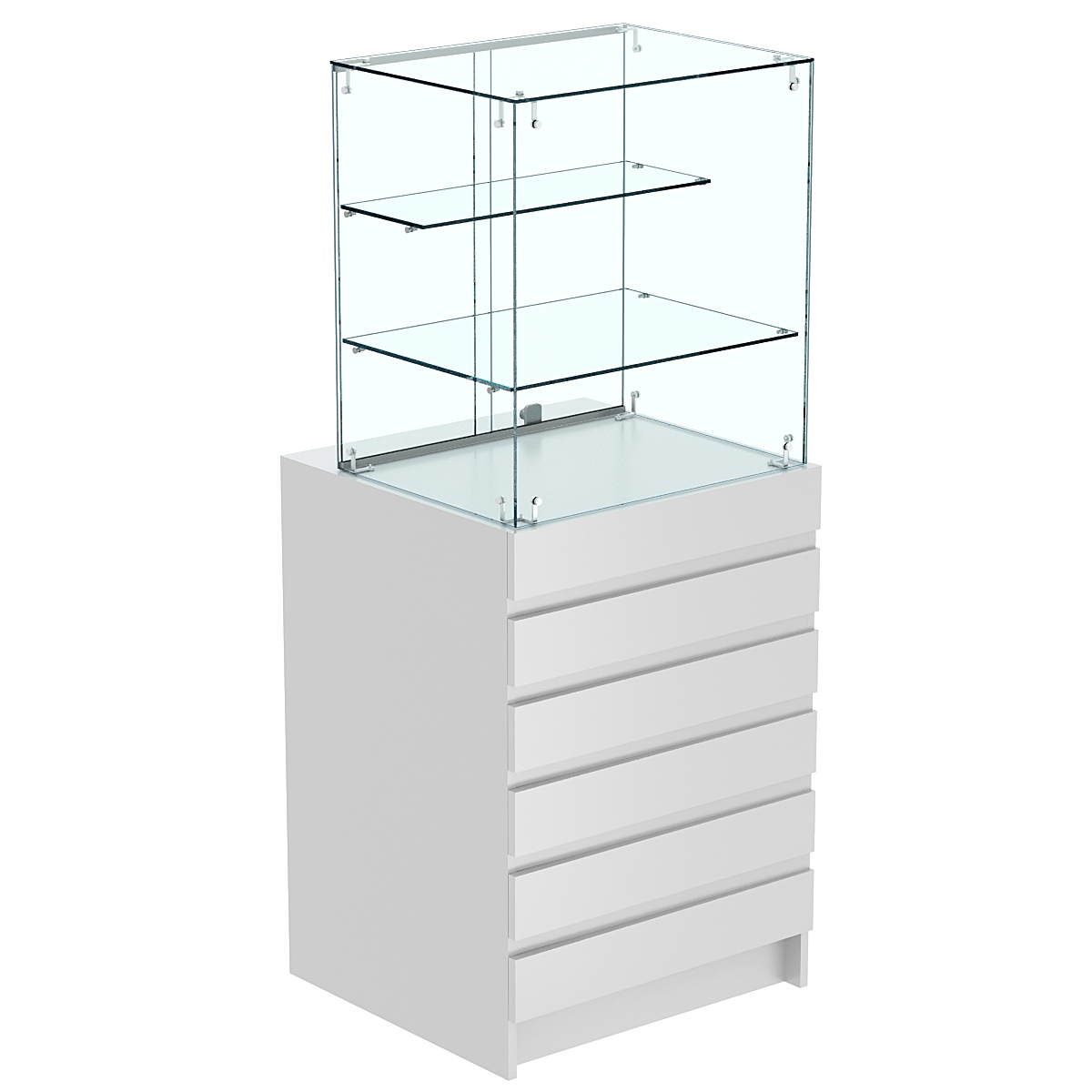 Торговый прилавок малый с двумя стеклянными полками и фасадными панелями №5Э-02 Серый