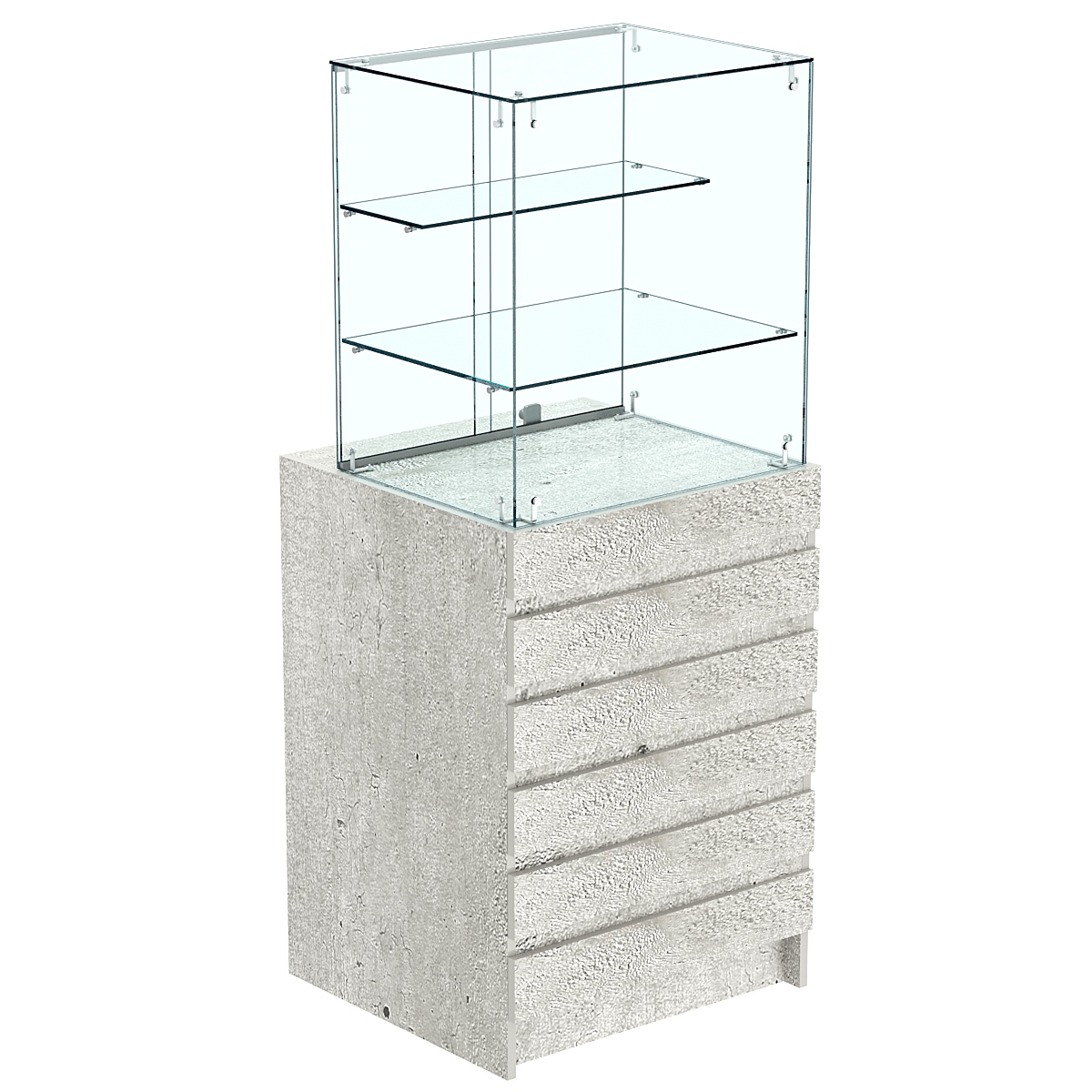 Торговый прилавок малый с двумя стеклянными полками и фасадными панелями №5Э-02 Метрополитан Грей