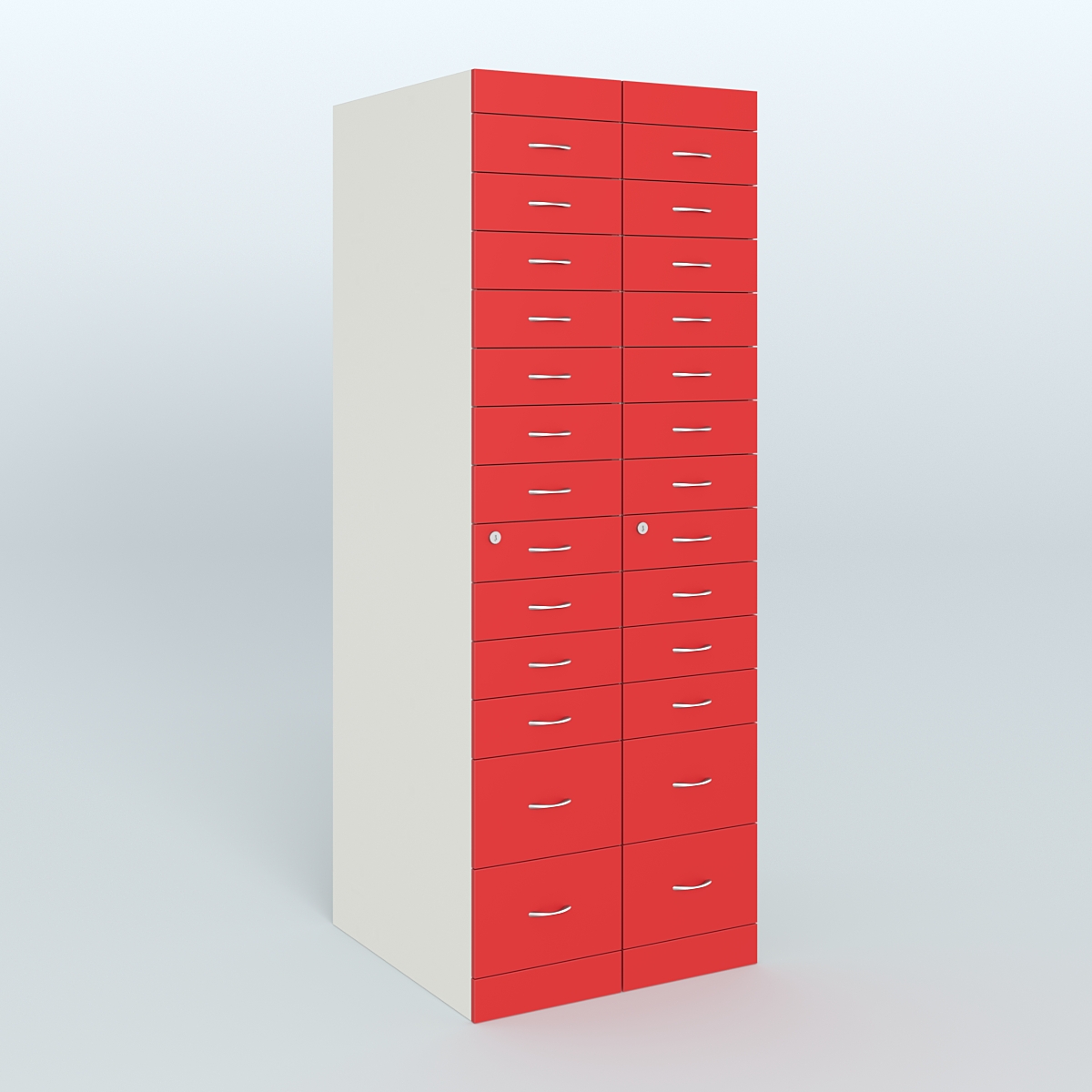 Рецептурный шкаф для аптек METACASE №2 глубиной 800 мм (26 ящиков) Белый + Красный