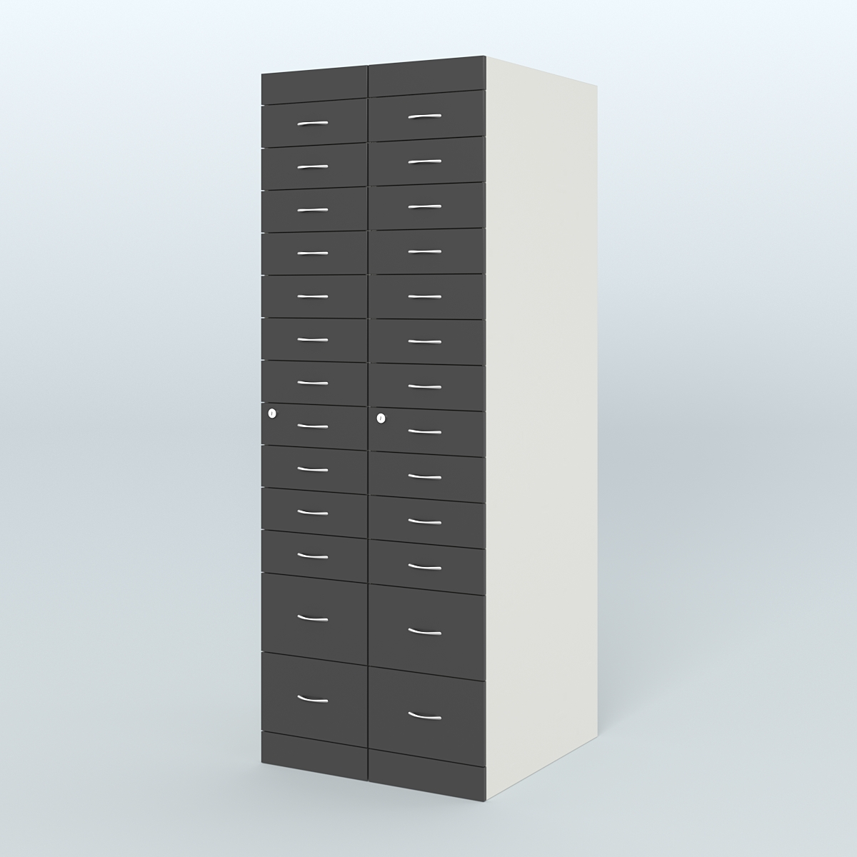 Рецептурный шкаф для аптек METACASE №2 глубиной 800 мм (26 ящиков) Белый и Черный