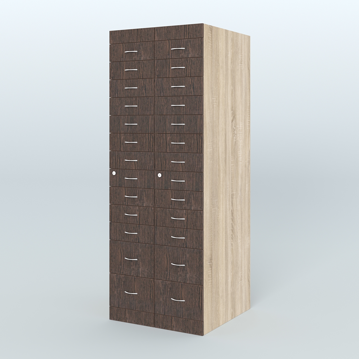 Рецептурный шкаф для аптек METACASE №2 глубиной 800 мм (26 ящиков) Дуб Сонома + Дуб Венге