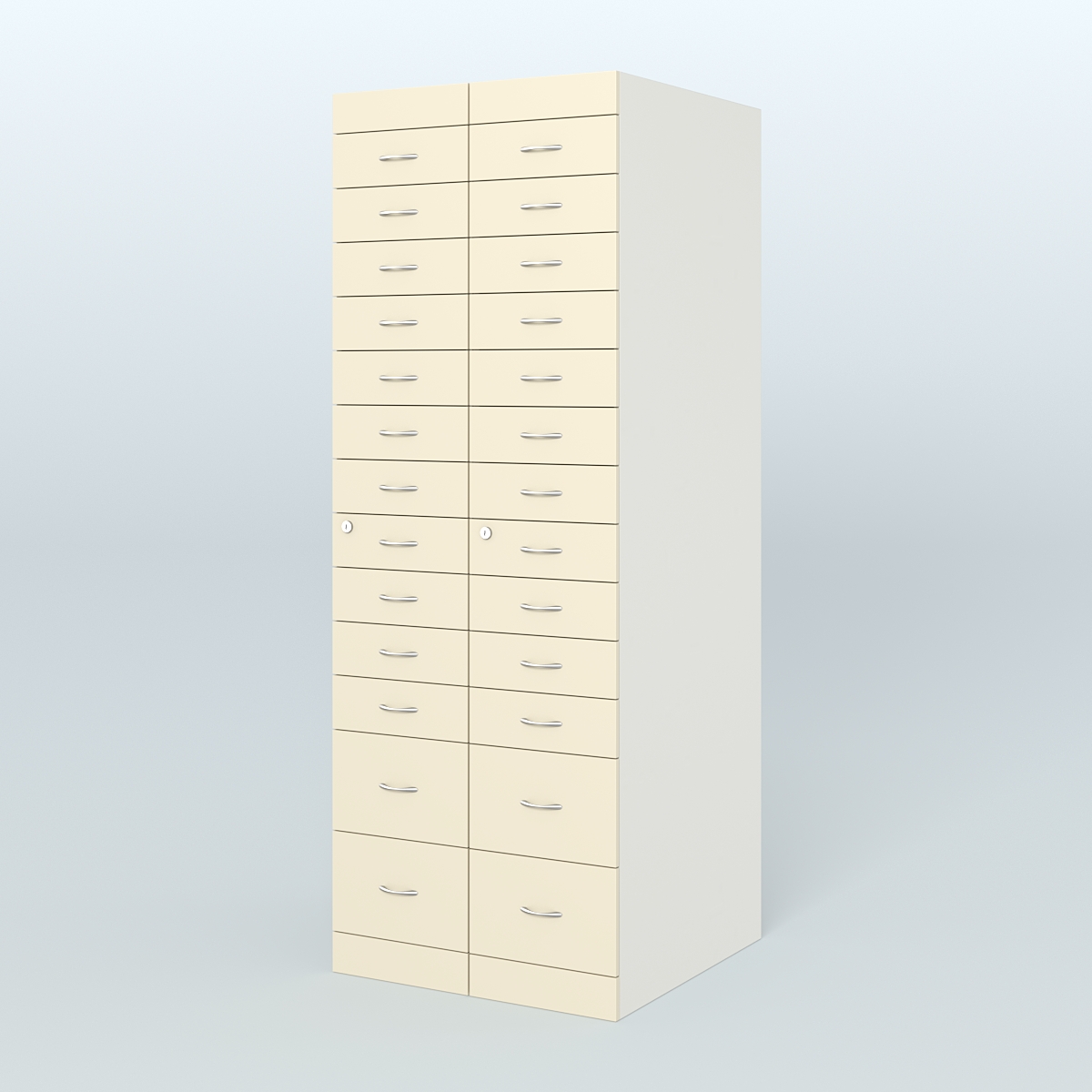 Рецептурный шкаф для аптек METACASE №2 глубиной 800 мм (26 ящиков) Белый + Крем Вайс