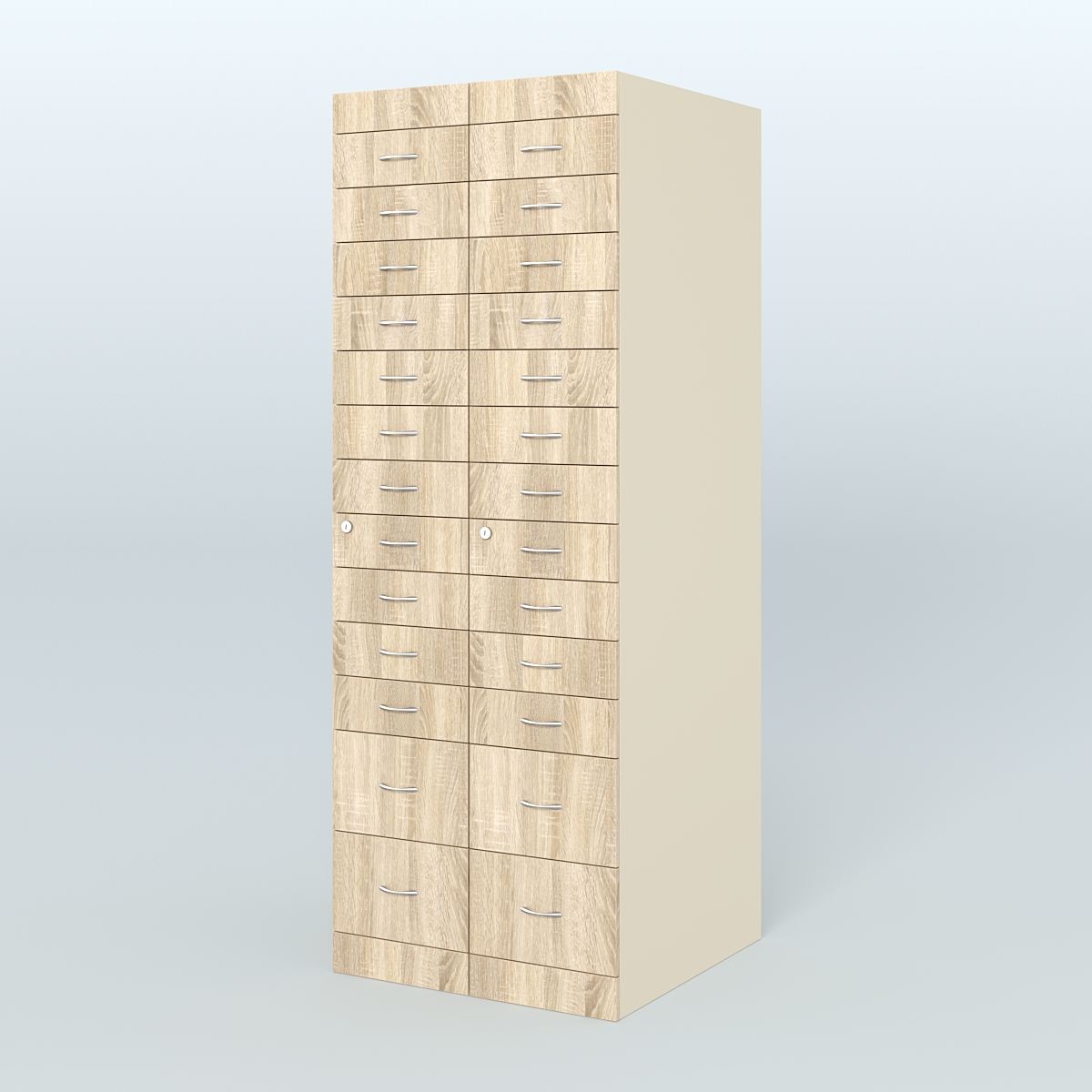 Рецептурный шкаф для аптек METACASE №2 глубиной 800 мм (26 ящиков) Крем Вайс и Дуб Сонома U2236-5