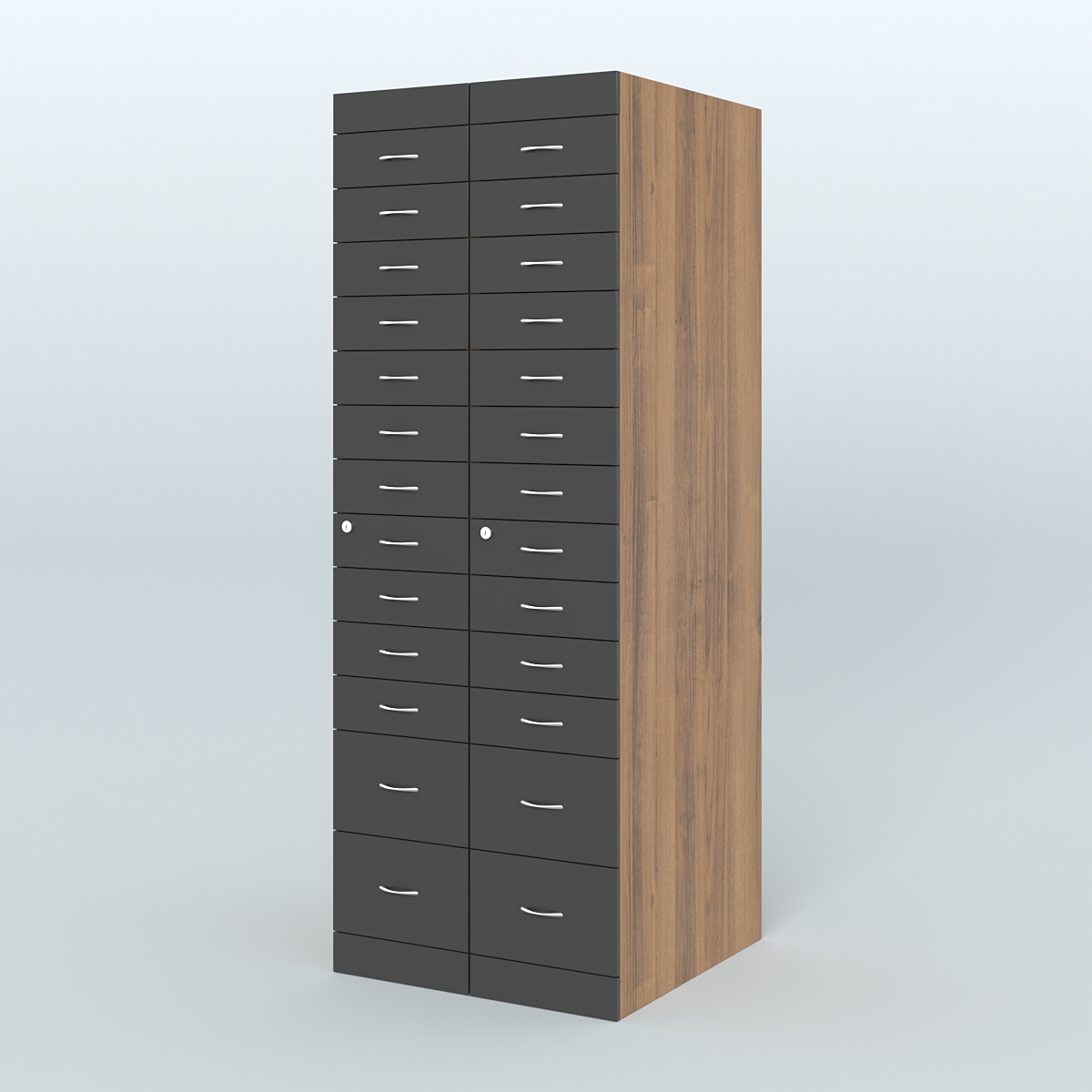 Рецептурный шкаф для аптек METACASE №2 глубиной 800 мм (26 ящиков) Орех + Черный