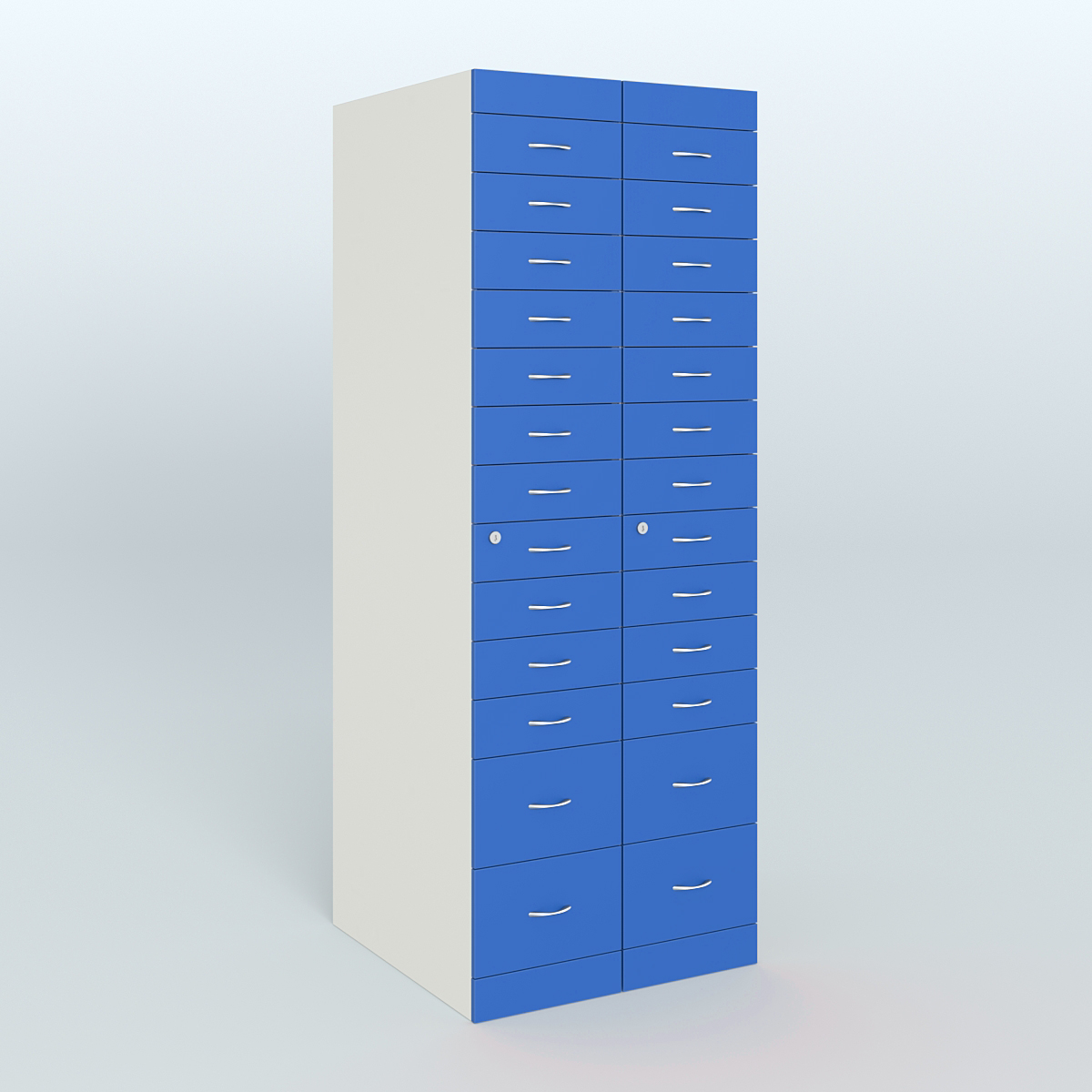 Рецептурный шкаф для аптек METACASE №2 глубиной 800 мм (26 ящиков) Белый + Делфт голубой