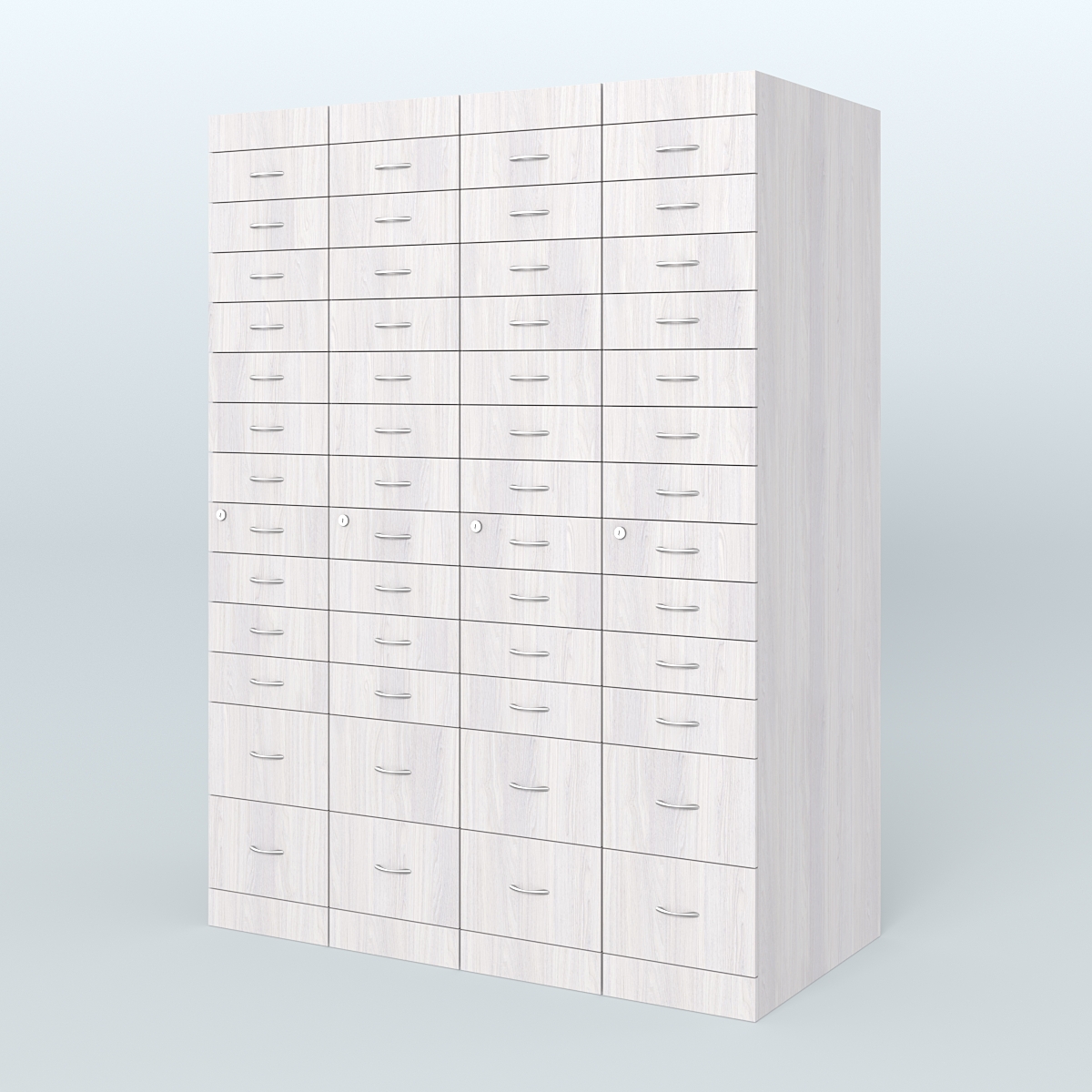 Рецептурный шкаф для аптек METACASE №4 глубиной 800 мм (52 ящика) Ясень Анкор светлый