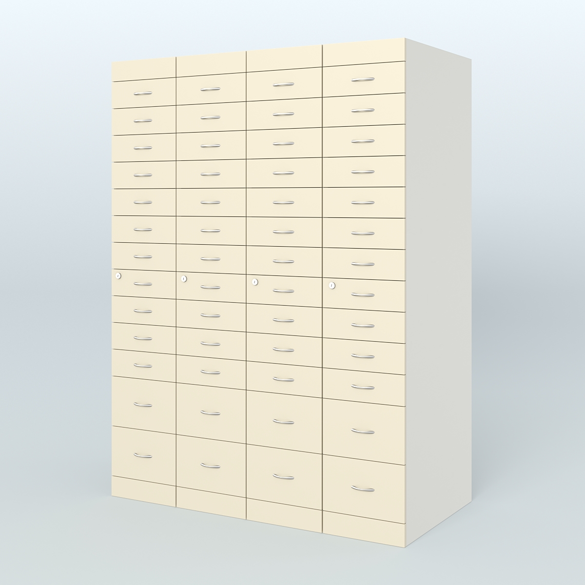 Рецептурный шкаф для аптек METACASE №4 глубиной 800 мм (52 ящика) Белый + Крем Вайс