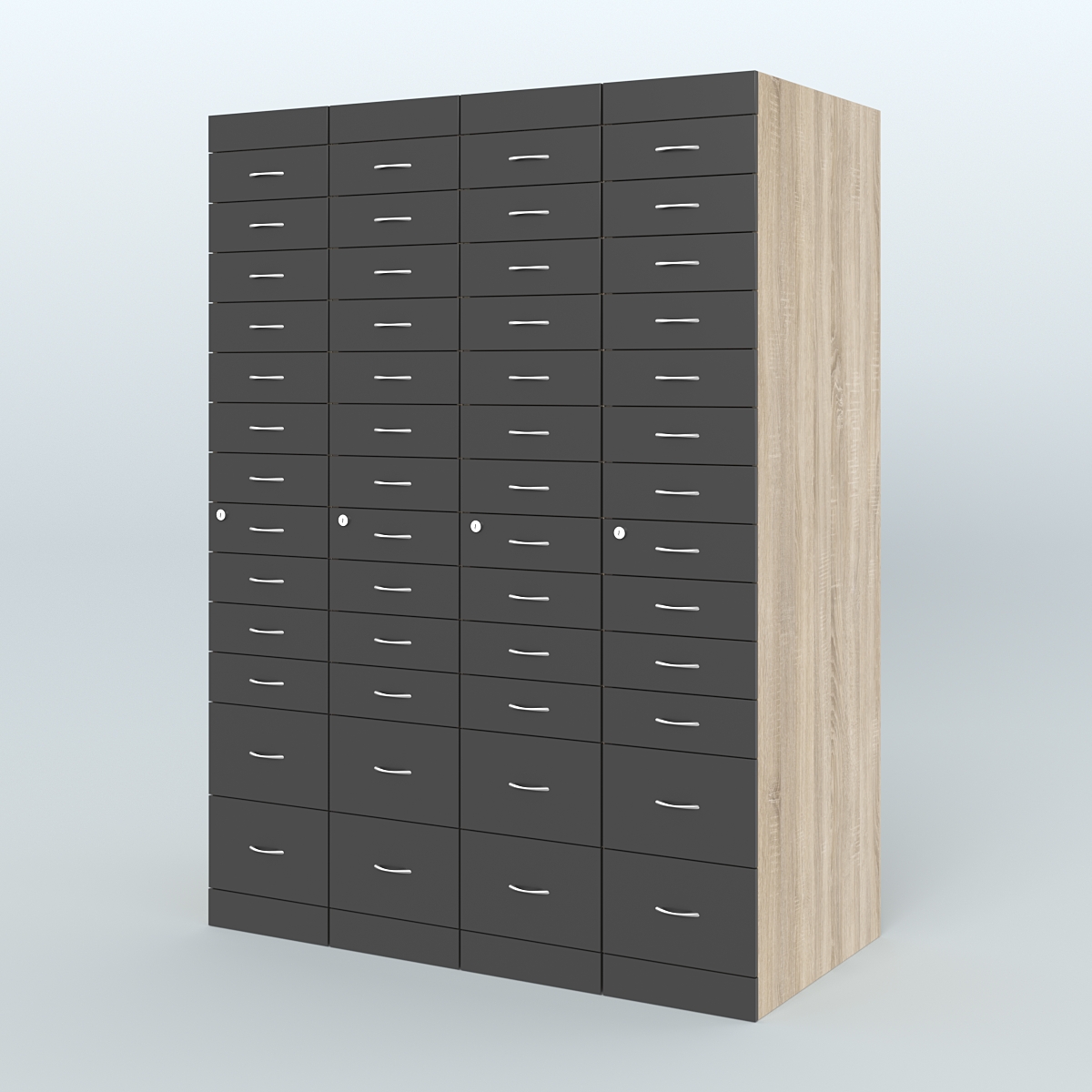 Рецептурный шкаф для аптек METACASE №4 глубиной 800 мм (52 ящика) Дуб Сонома + Черный