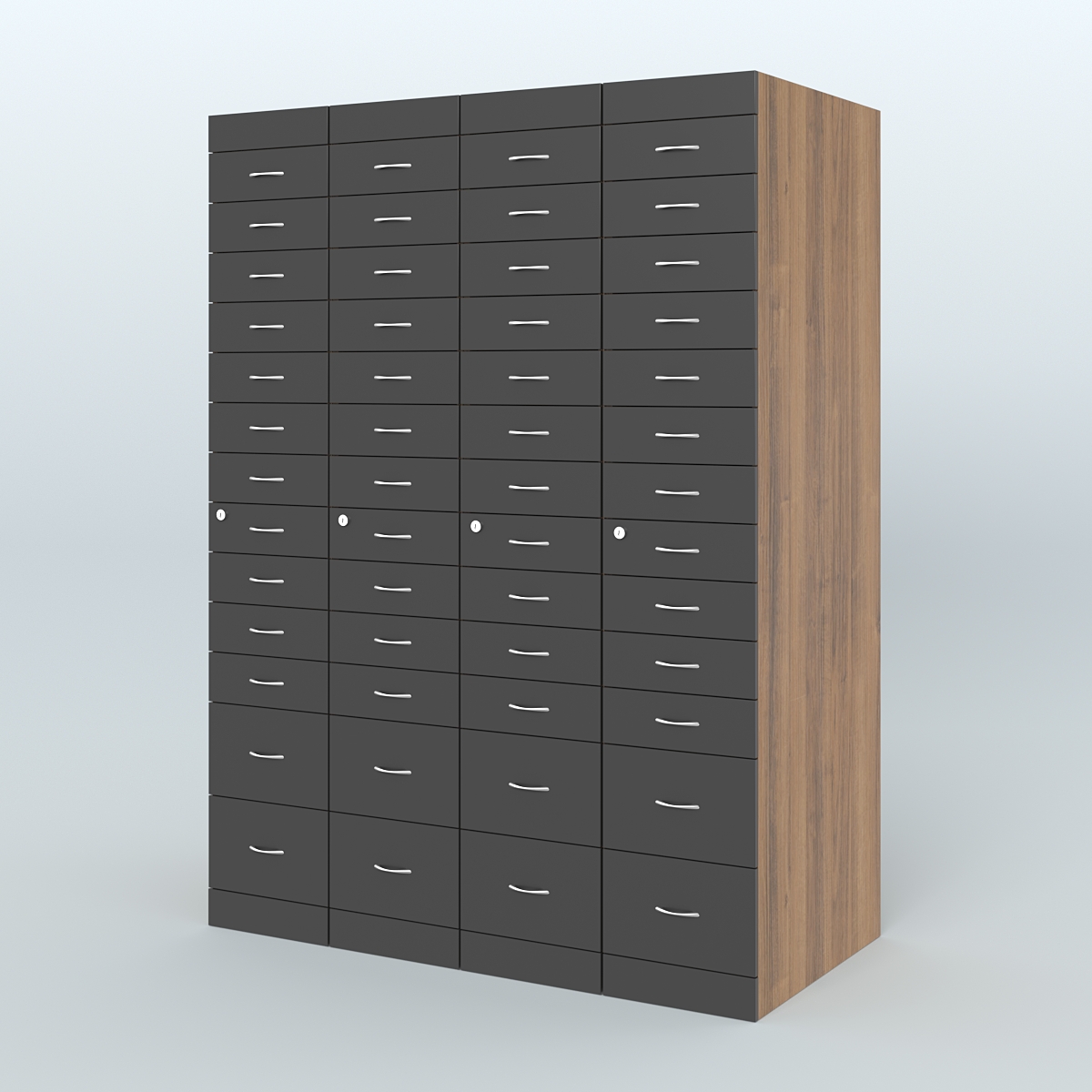 Рецептурный шкаф для аптек METACASE №4 глубиной 800 мм (52 ящика) Орех + Черный