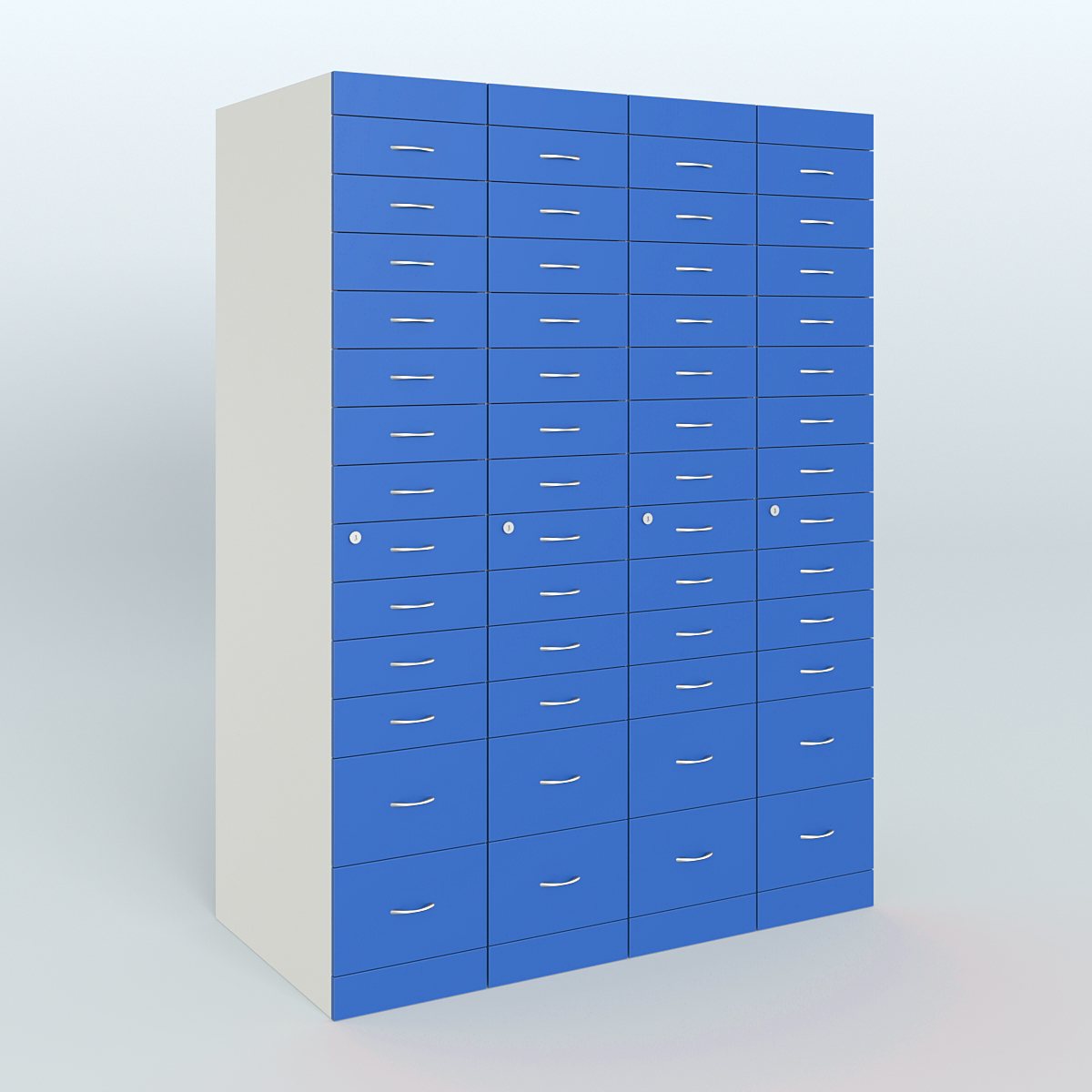 Рецептурный шкаф для аптек METACASE №4 глубиной 800 мм (52 ящика) Белый + Делфт голубой