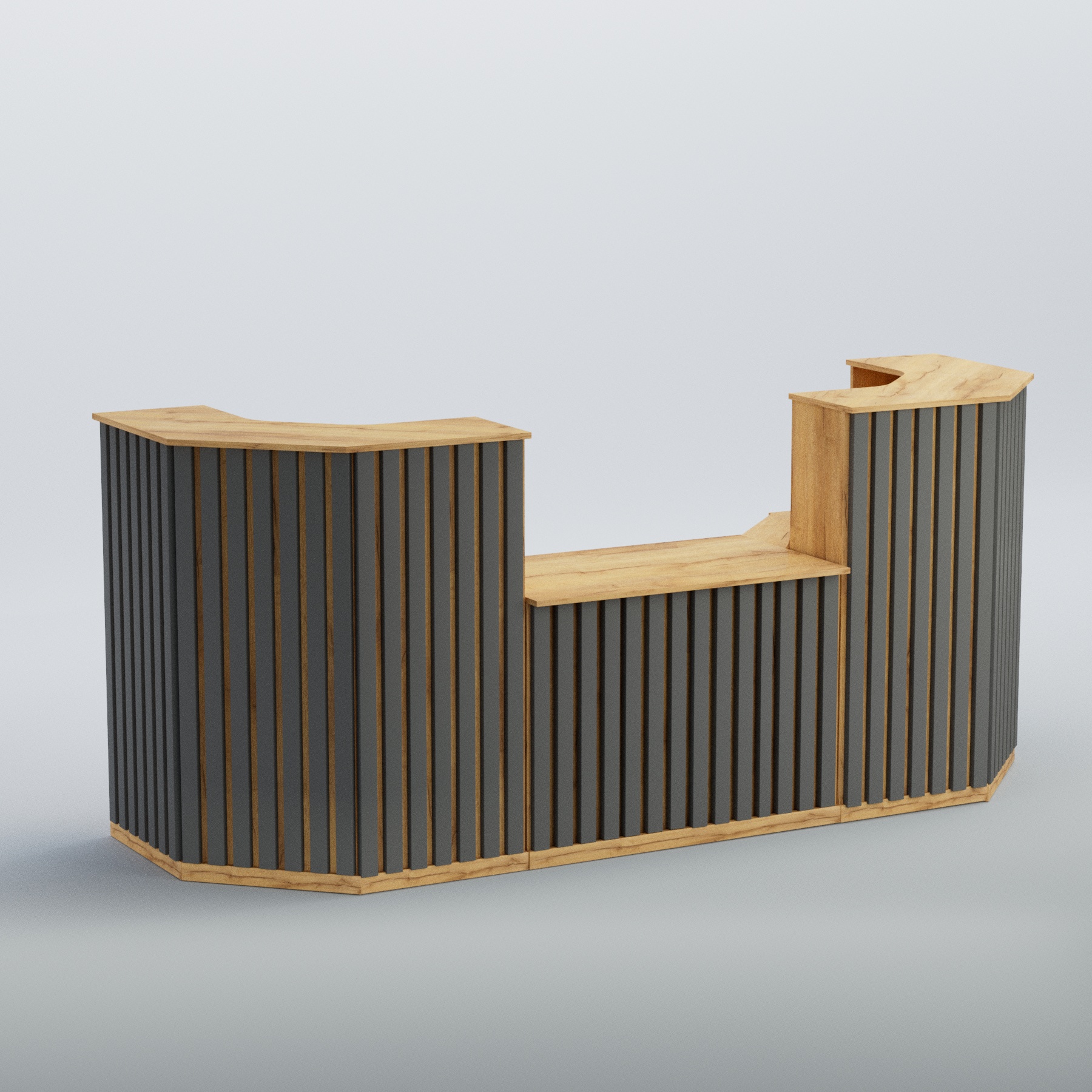 Ресепшен со столом выдачи серии ПРИЛИВ №7 Дуб Золотистый и Темно-Серый