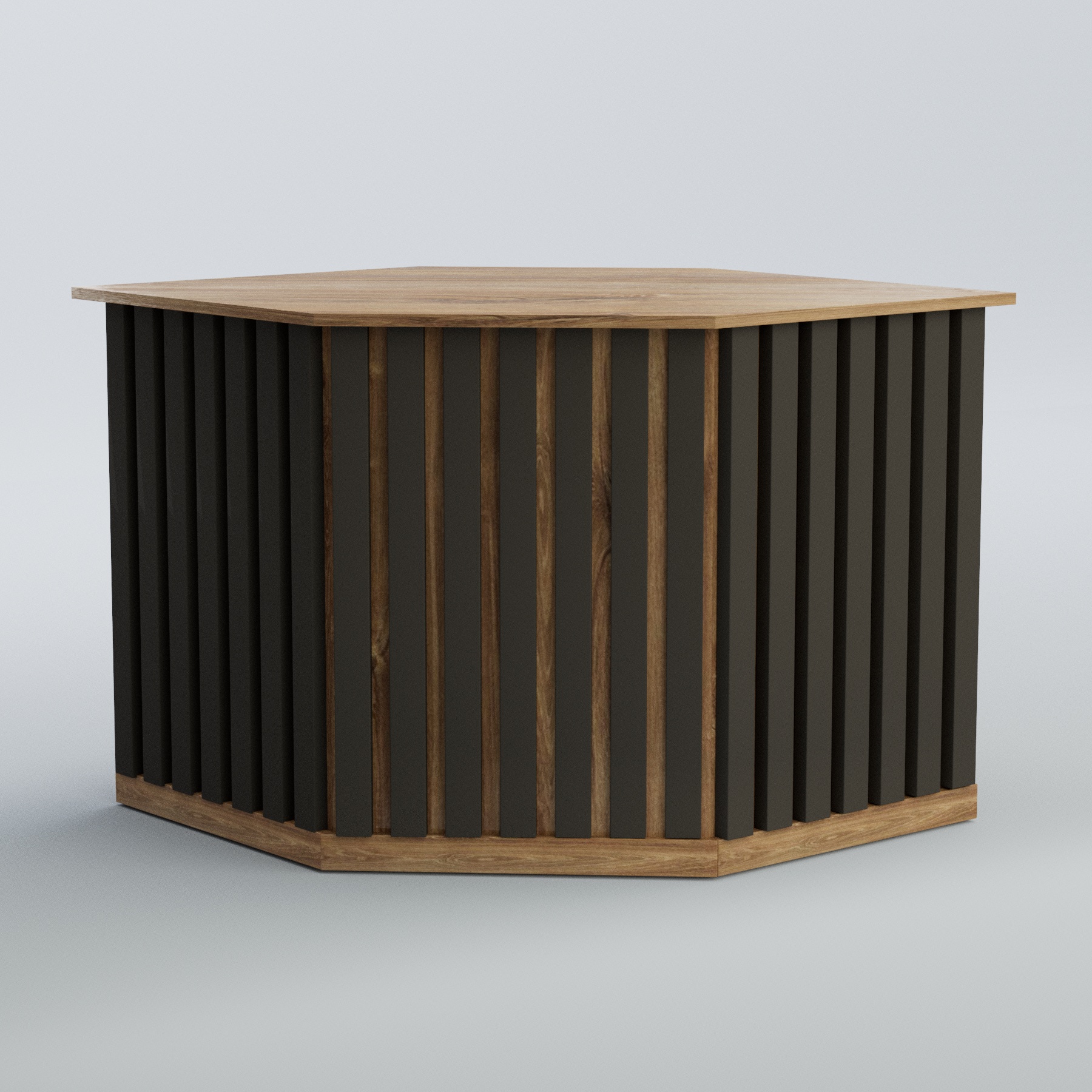 Ресепшен - стол угловой серии ПРИЛИВ №10 Дуб Канзас Коричнерый + черный