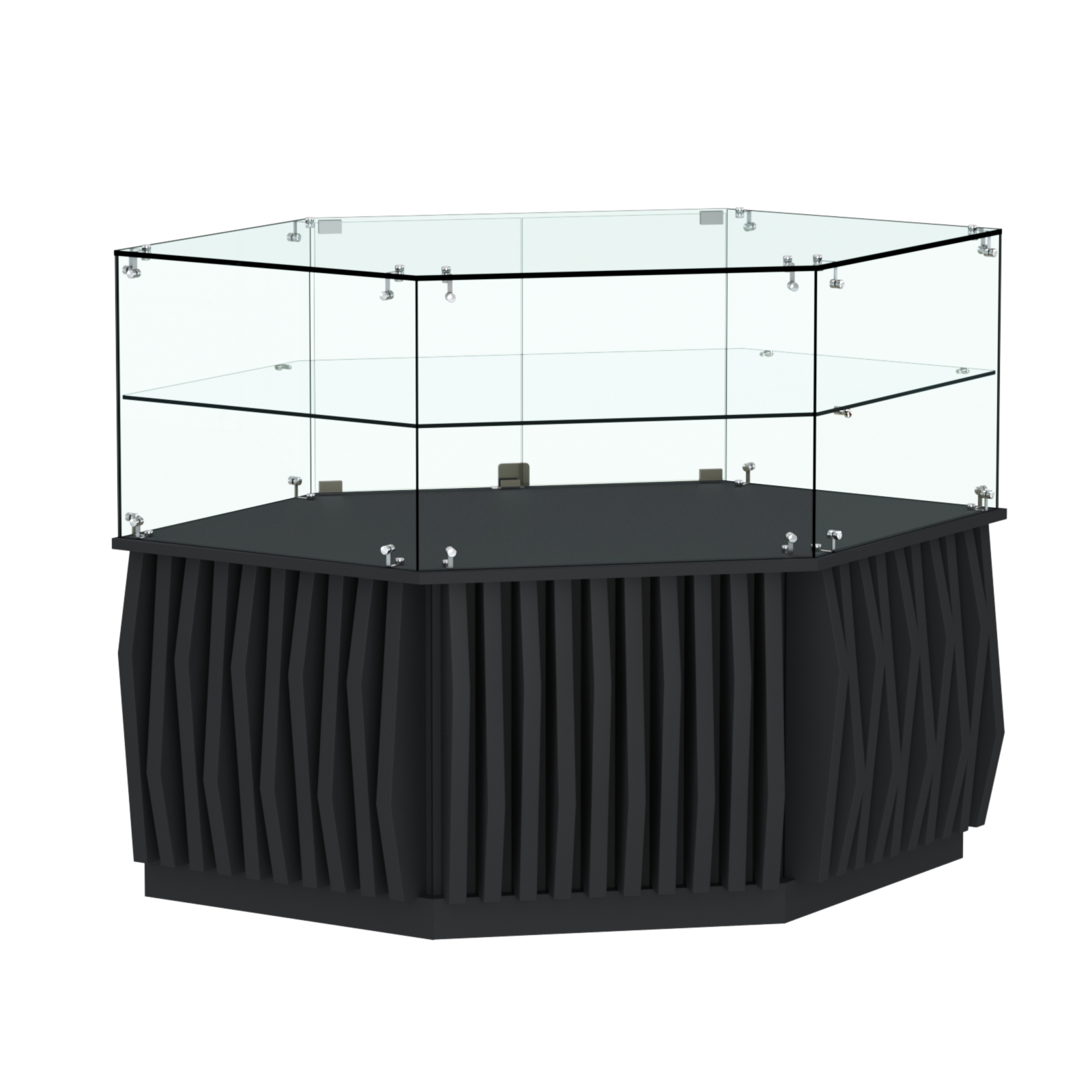 Торговый прилавок низкий шестигранный с планками и одной полкой серии ОРНАМЕНТ №36 Черный