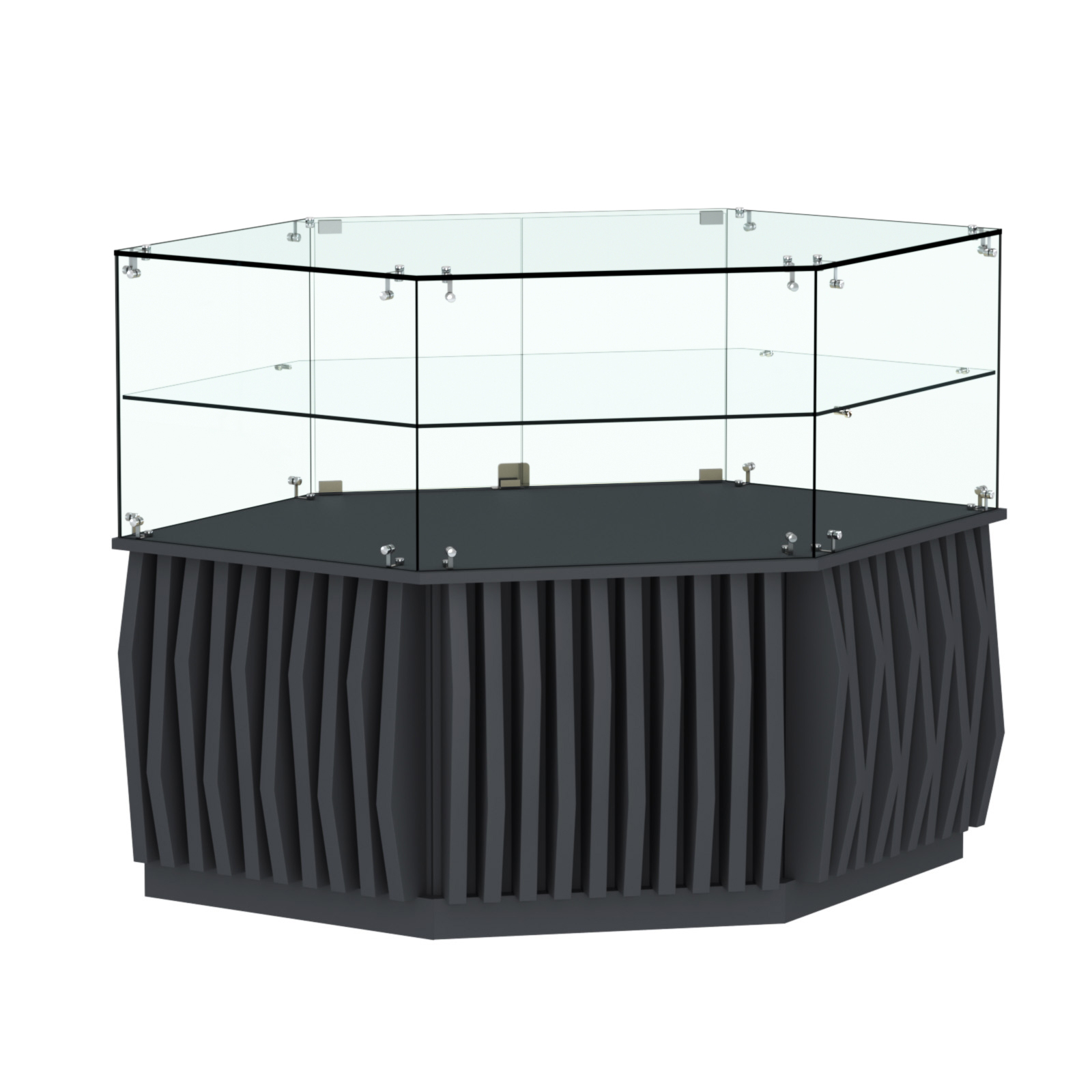 Торговый прилавок низкий шестигранный с планками и одной полкой серии ОРНАМЕНТ №36 Антрацит