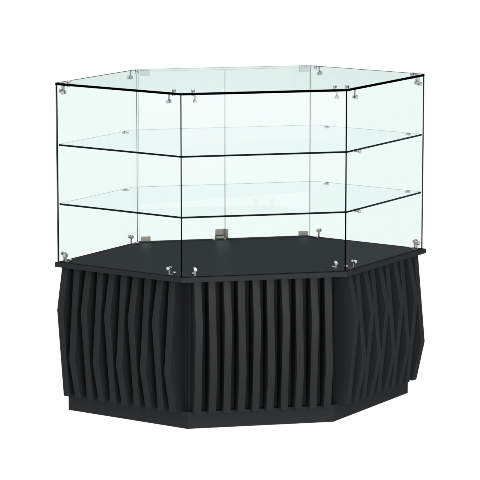 Торговый прилавок низкий шестигранный с планками и двумя полками серии ОРНАМЕНТ №37 Черный