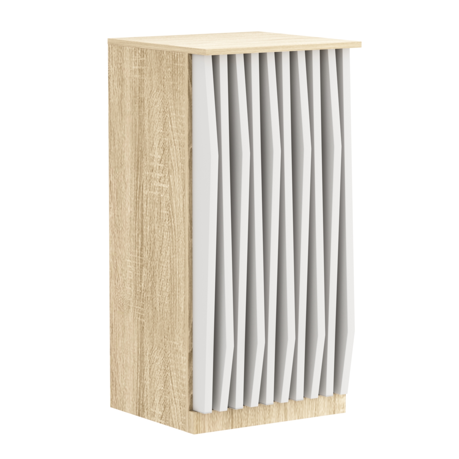 Торговый стол-прилавок квадратный для выдачи товара с планками серии ОРНАМЕНТ №21 Дуб Сонома + Белый