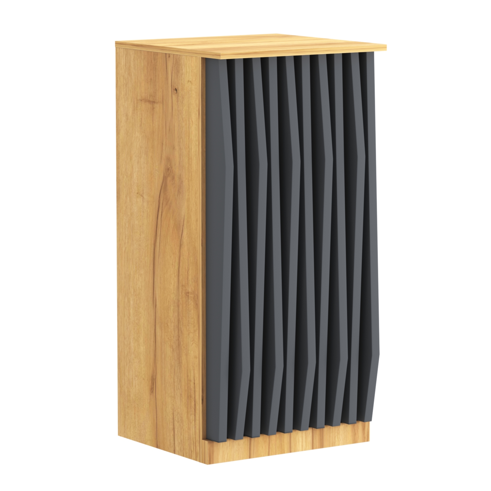 Торговый стол-прилавок квадратный для выдачи товара с планками серии ОРНАМЕНТ №21 Дуб Золотистый и Темно-Серый