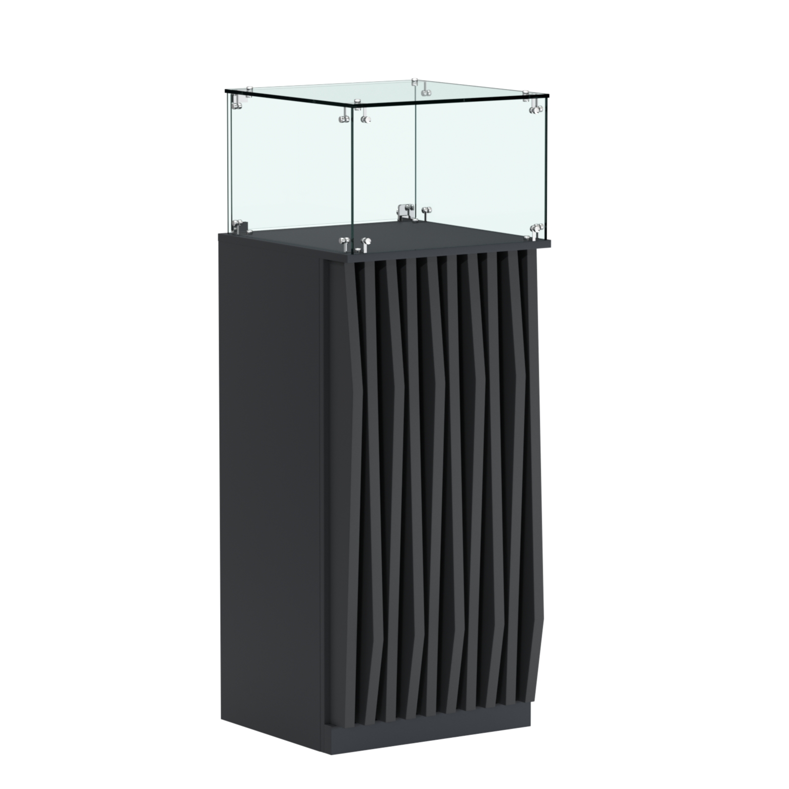 Торговый прилавок высокий квадратный с планками и стеклянным колпаком серии ОРНАМЕНТ №11 Черный