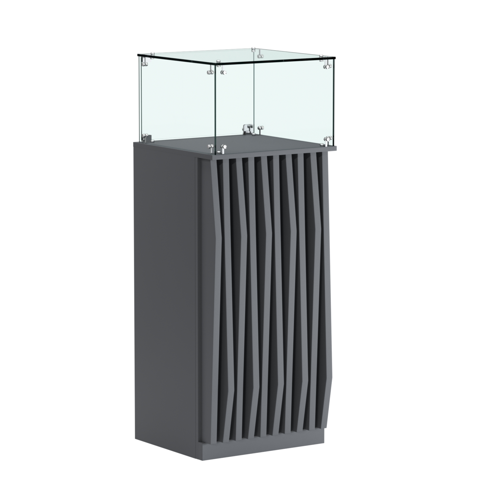 Торговый прилавок высокий квадратный с планками и стеклянным колпаком серии ОРНАМЕНТ №11 Темно-Серый