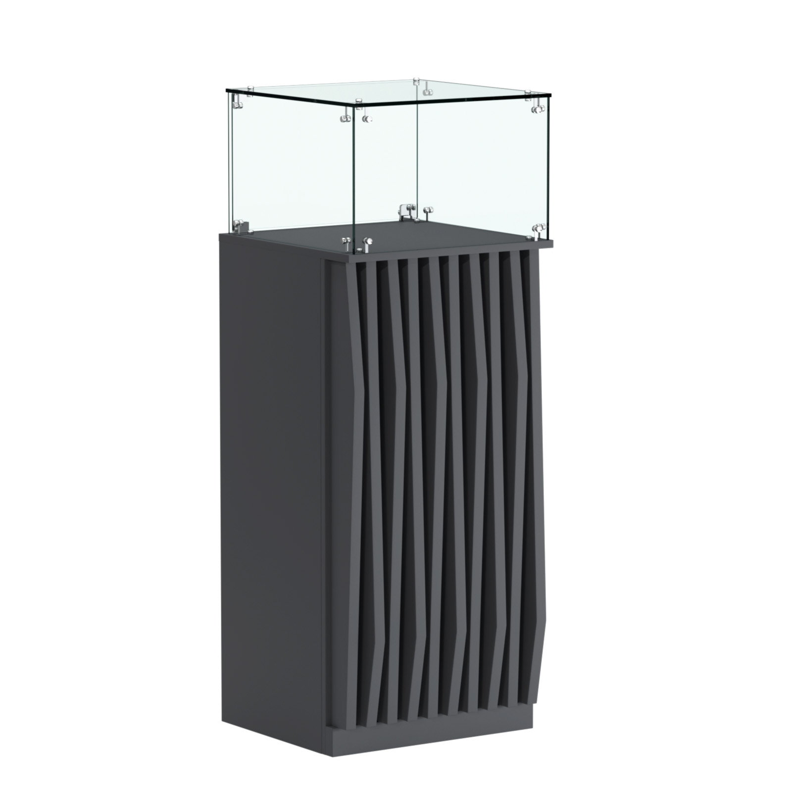 Торговый прилавок высокий квадратный с планками и стеклянным колпаком серии ОРНАМЕНТ №11 Антрацит