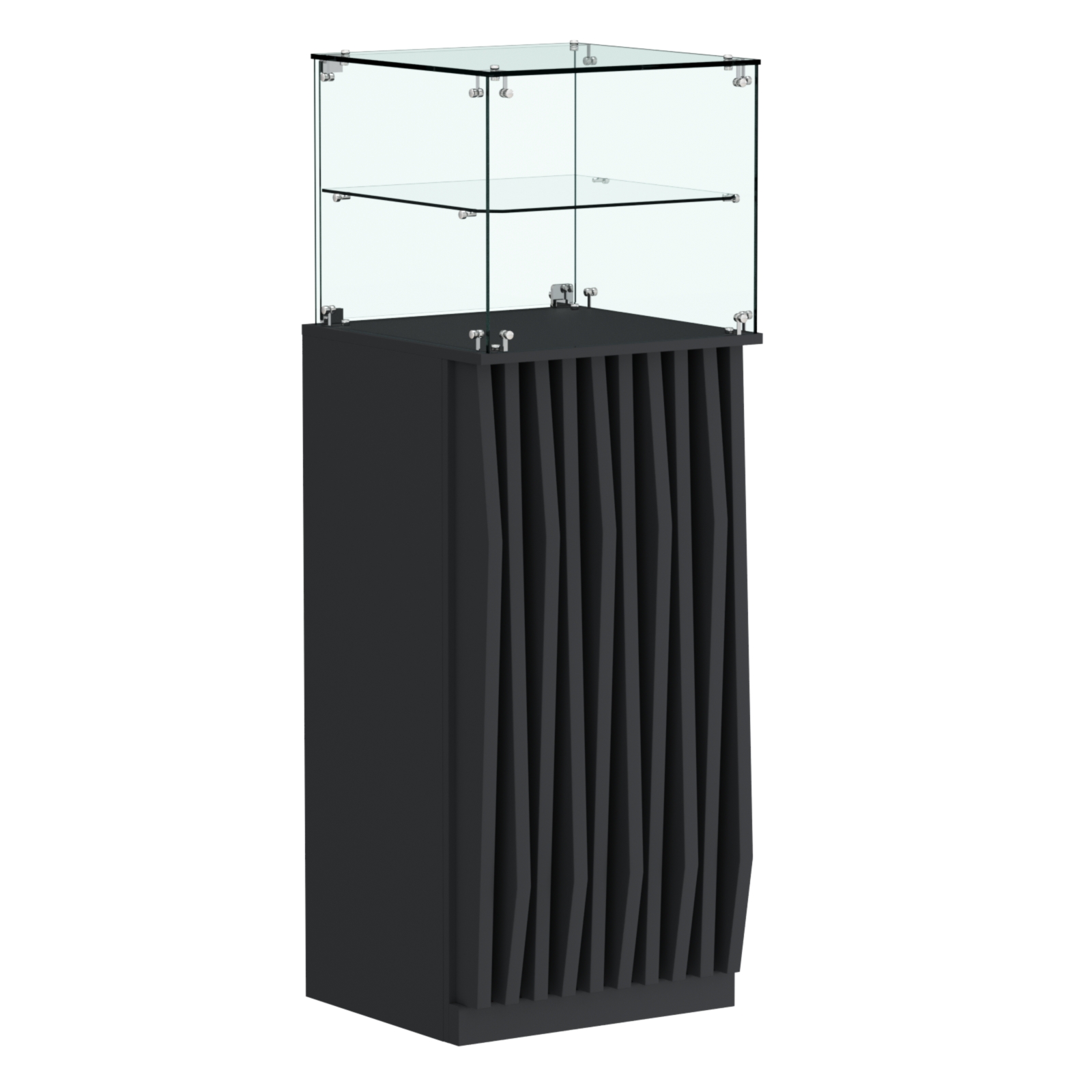 Торговый прилавок высокий квадратный с планками и одной полкой серии ОРНАМЕНТ №12 Черный