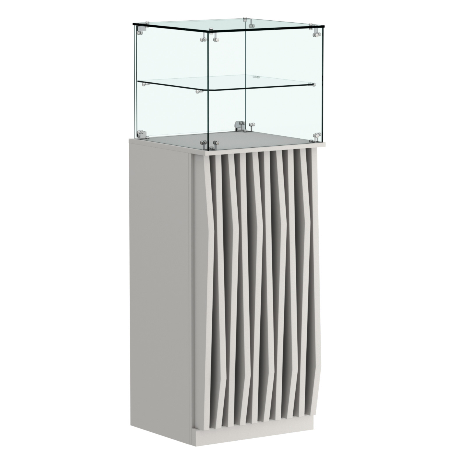 Торговый прилавок высокий квадратный с планками и одной полкой серии ОРНАМЕНТ №12 Серый