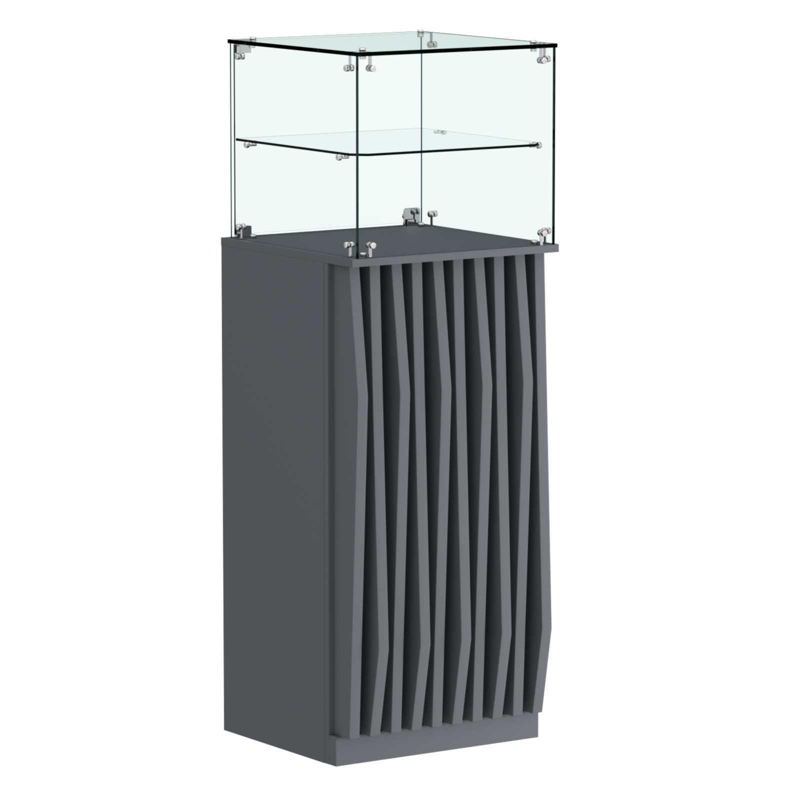 Торговый прилавок высокий квадратный с планками и одной полкой серии ОРНАМЕНТ №12 Темно-Серый