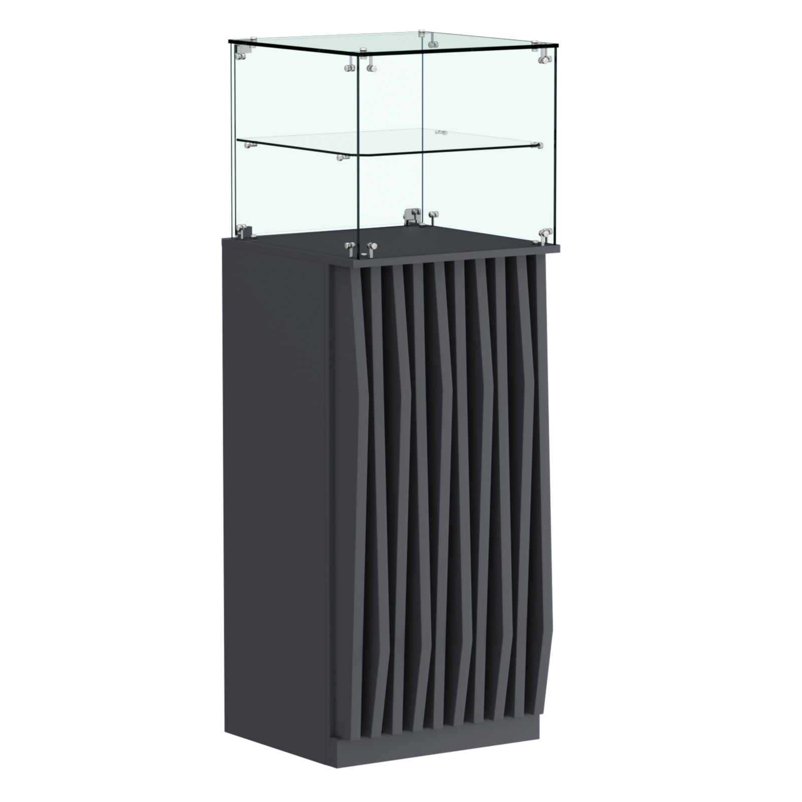 Торговый прилавок высокий квадратный с планками и одной полкой серии ОРНАМЕНТ №12 Антрацит