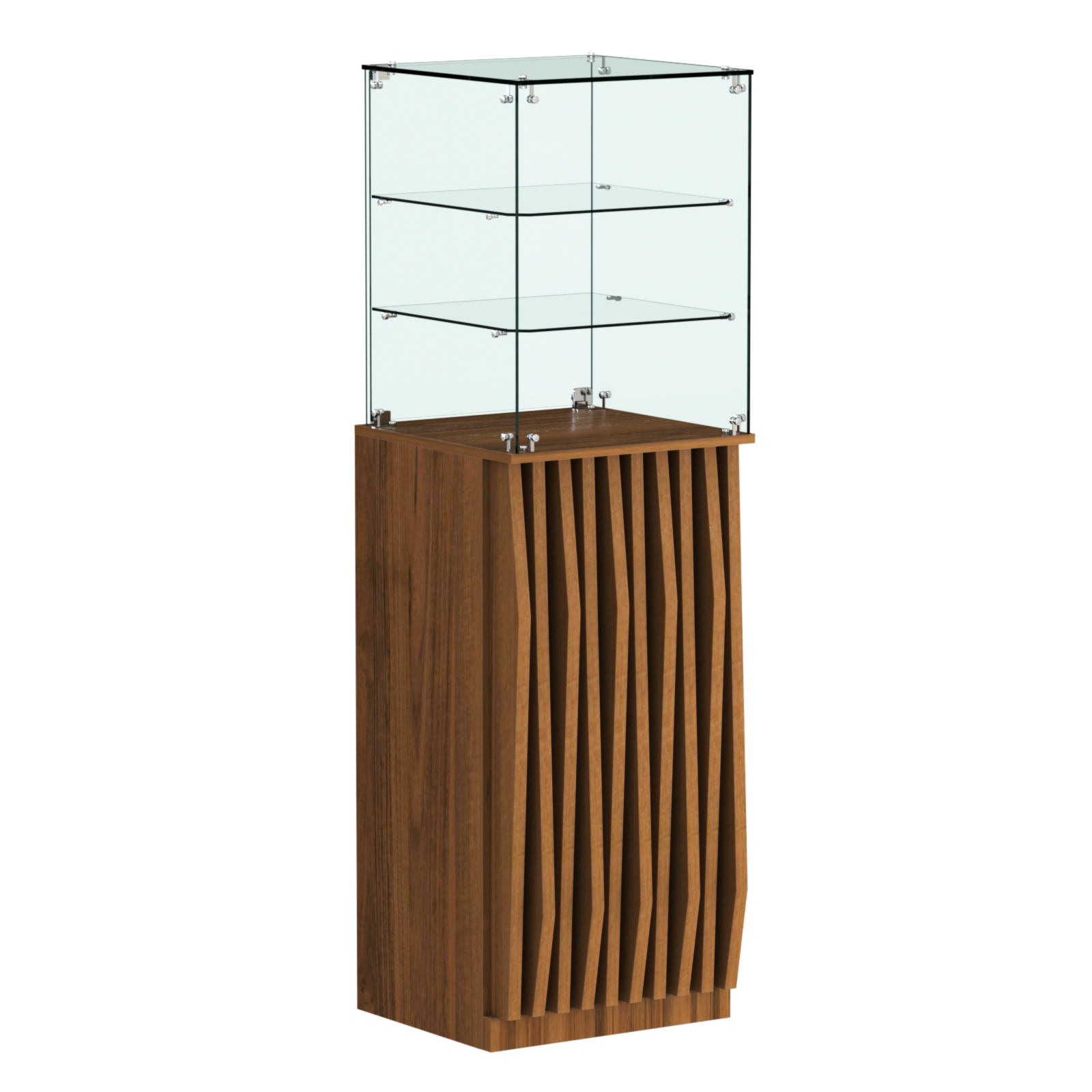 Торговый прилавок высокий квадратный с планками и двумя полками серии ОРНАМЕНТ №13 Орех