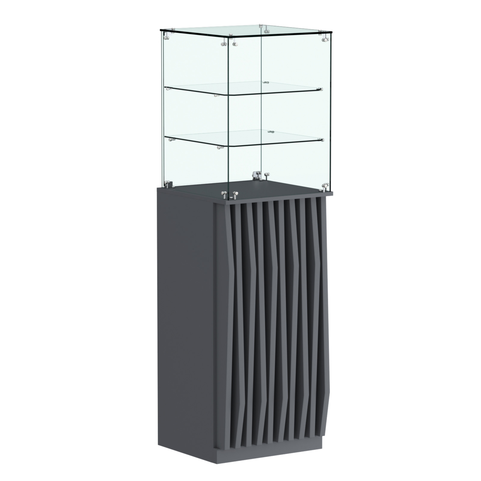 Торговый прилавок высокий квадратный с планками и двумя полками серии ОРНАМЕНТ №13 Антрацит