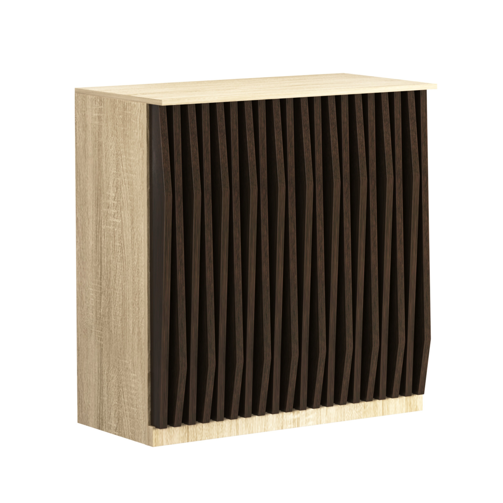 Торговый стол-прилавок широкий с планками серии ОРНАМЕНТ №20 Дуб Сонома + Дуб Венге