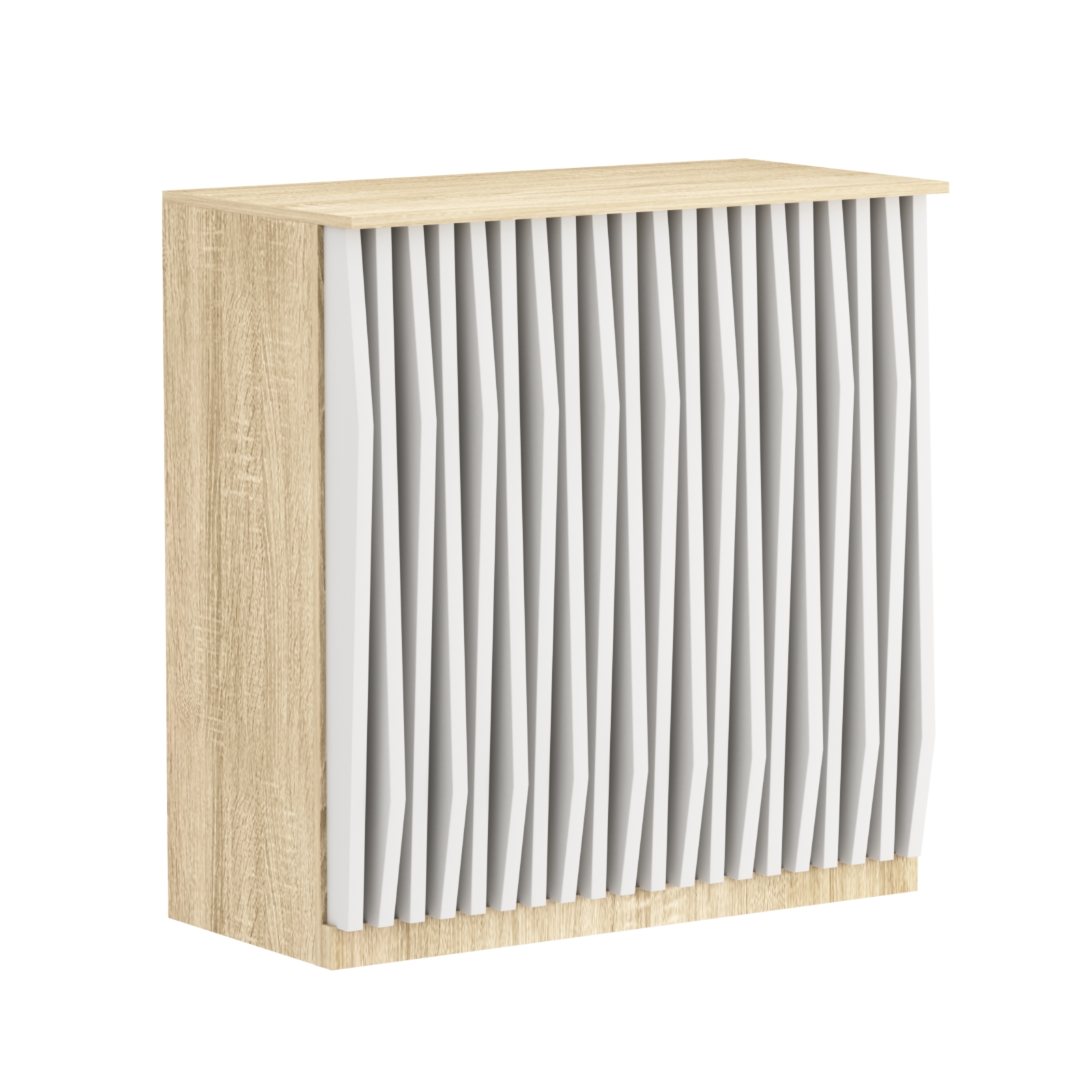 Торговый стол-прилавок широкий с планками серии ОРНАМЕНТ №20 Дуб Сонома + Белый