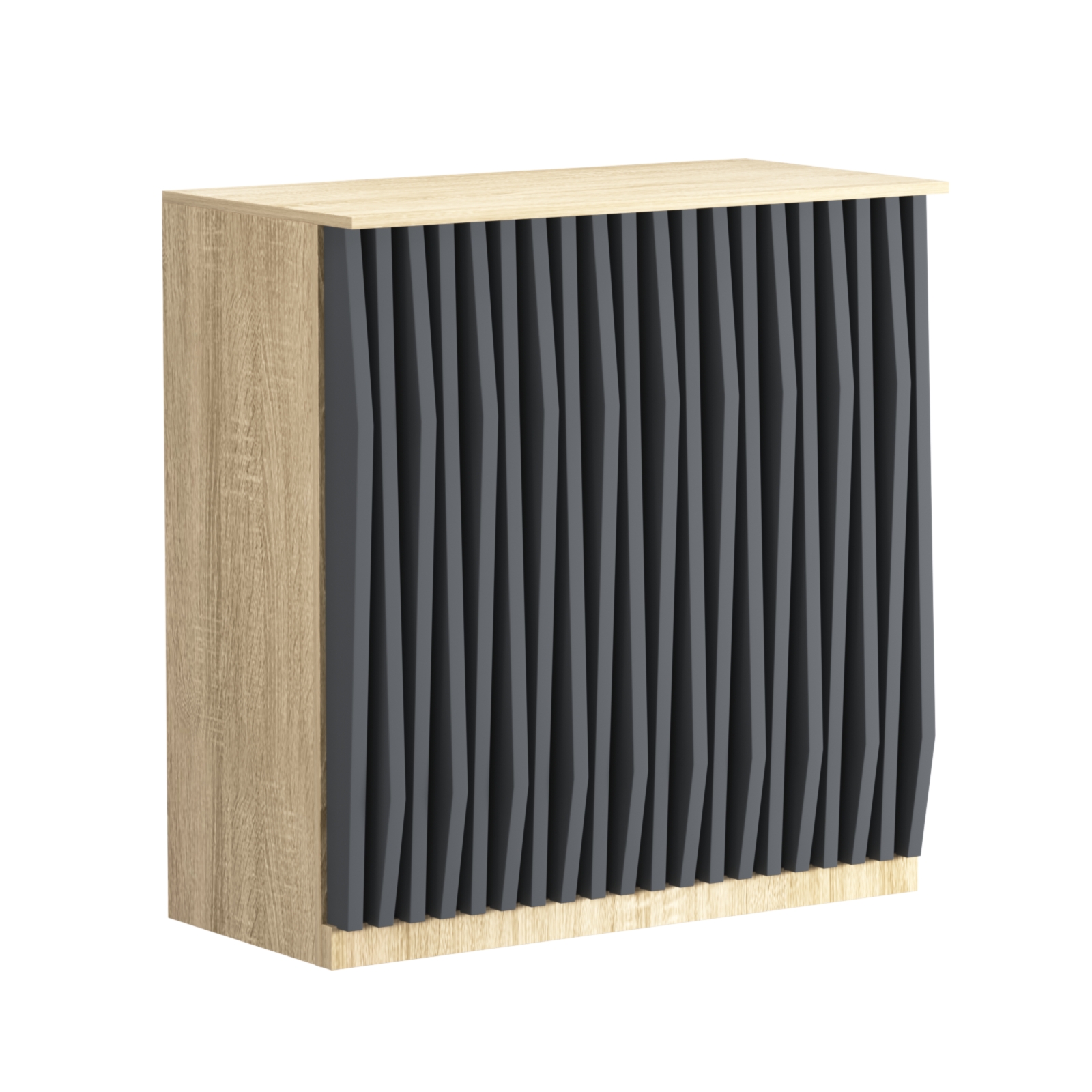 Торговый стол-прилавок широкий с планками серии ОРНАМЕНТ №20 Дуб Сонома и Темно-Серый 5-U2601