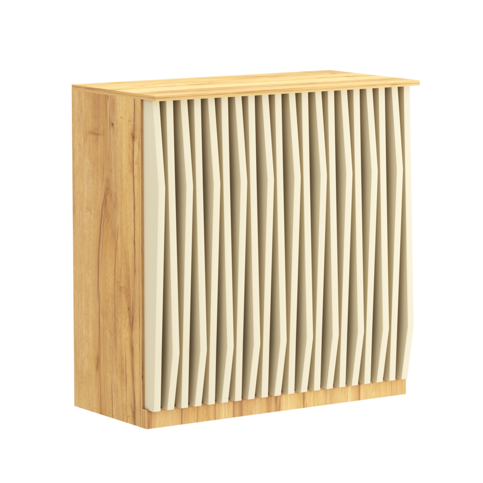 Торговый стол-прилавок широкий с планками серии ОРНАМЕНТ №20 Дуб Золотистый и Крем Вайс