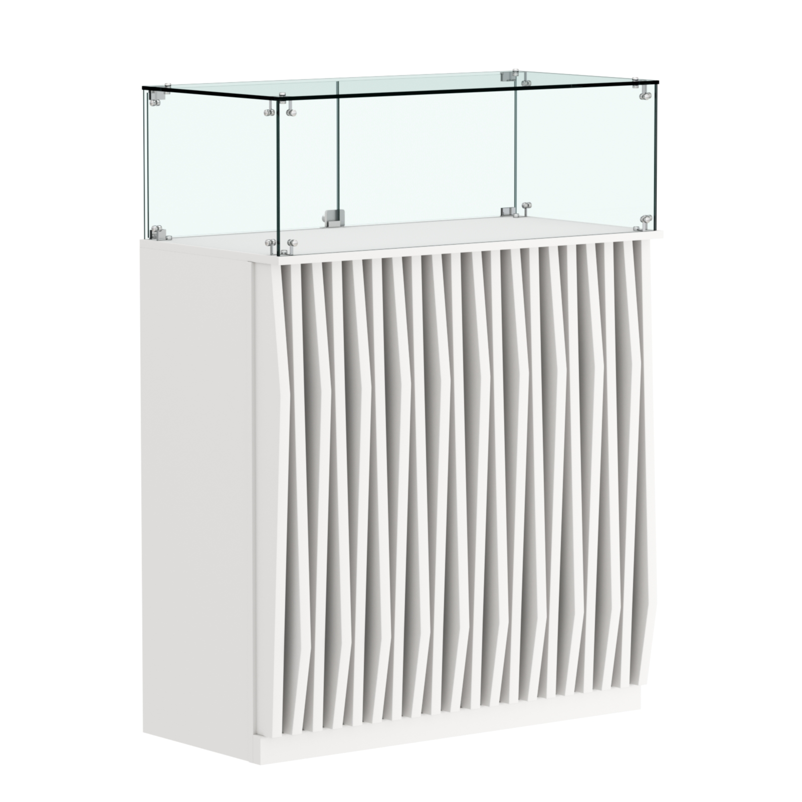 Торговый прилавок прямоугольный с планками и стеклянным колпаком ОРНАМЕНТ №1 Белый