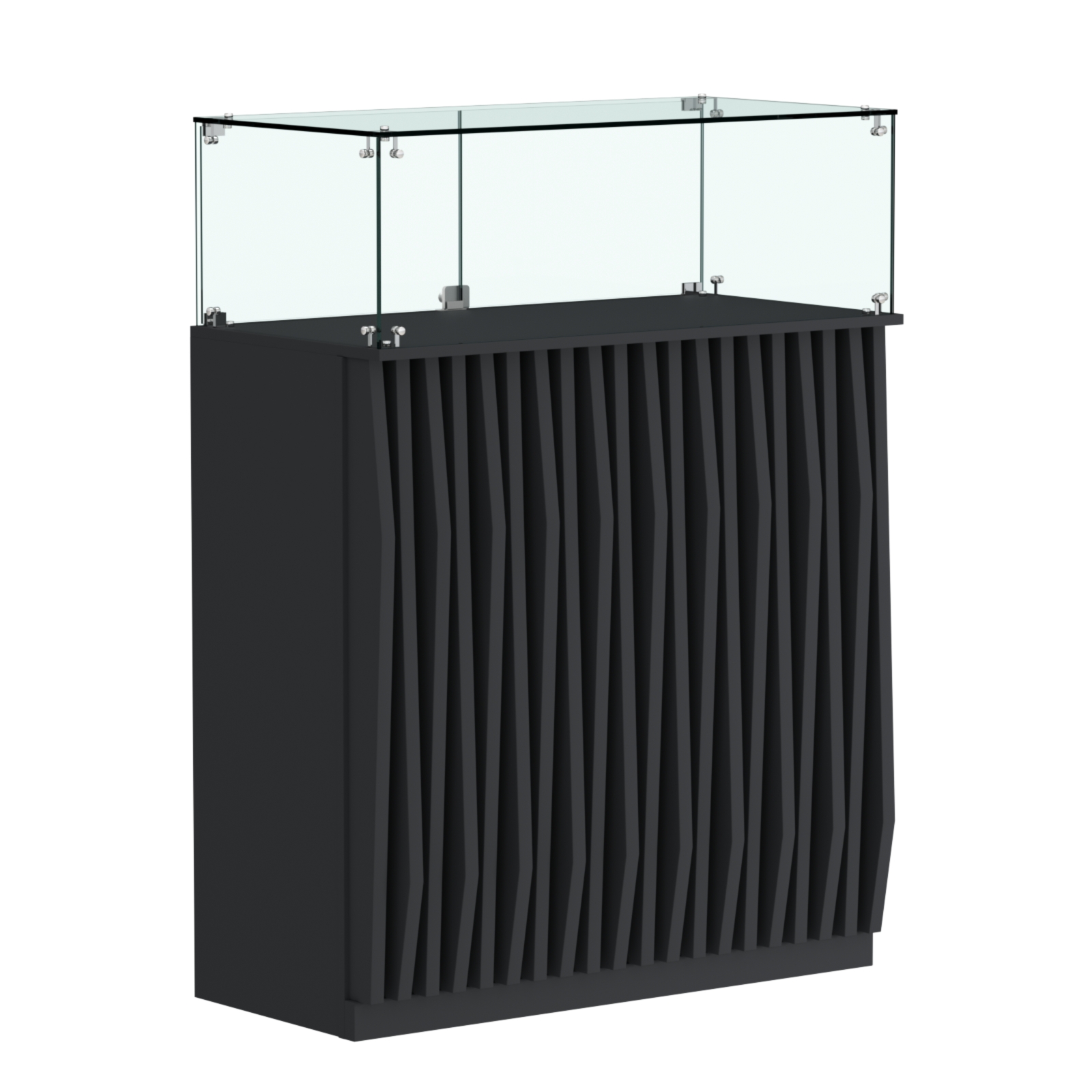 Торговый прилавок прямоугольный с планками и стеклянным колпаком ОРНАМЕНТ №1 Черный