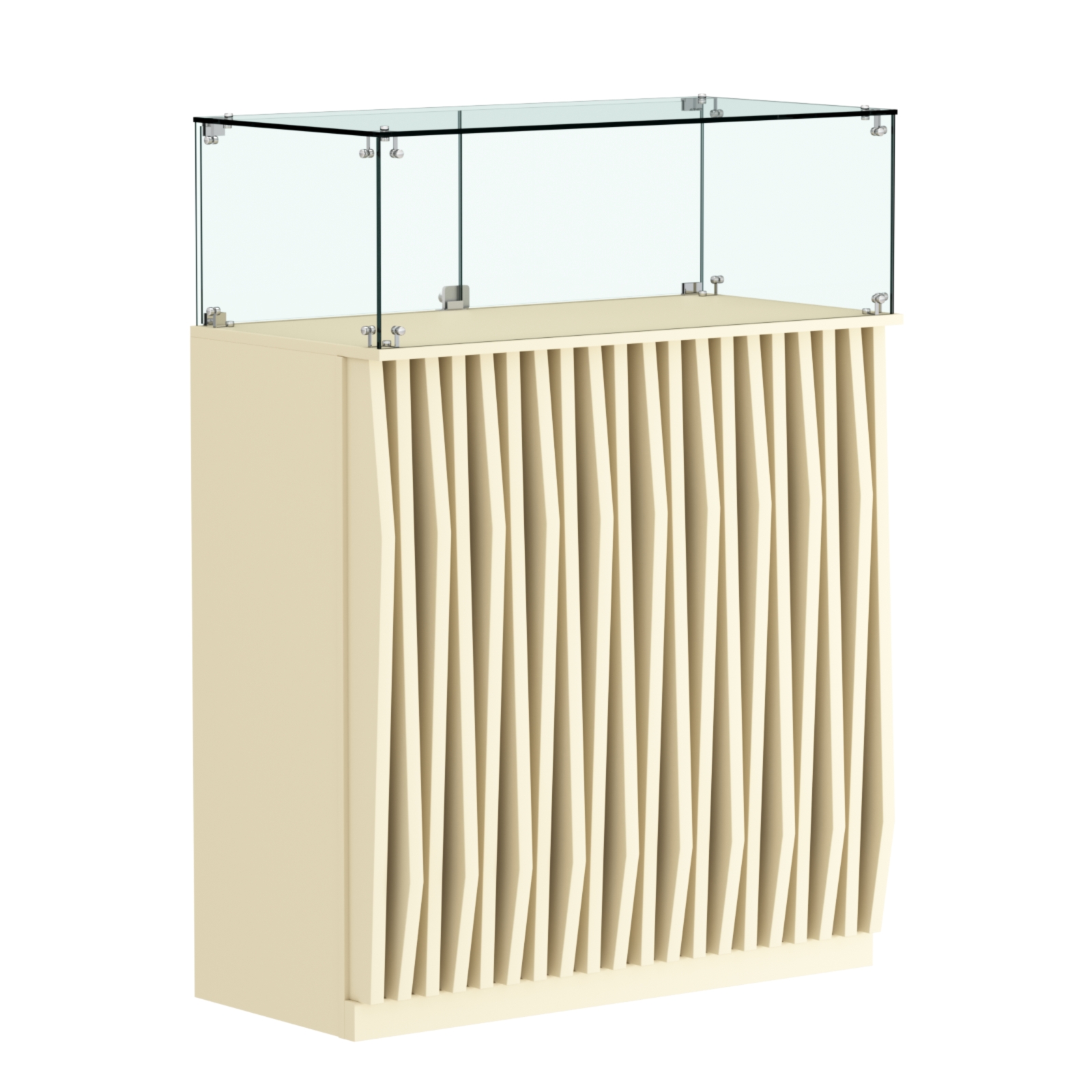 Торговый прилавок прямоугольный с планками и стеклянным колпаком ОРНАМЕНТ №1 Крем Вайс