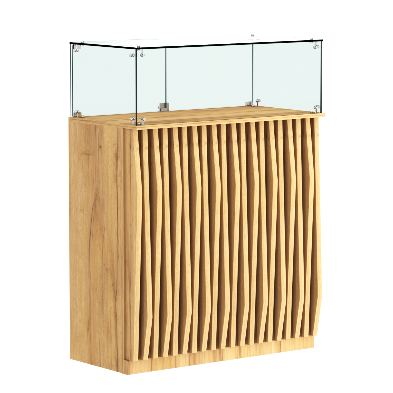 Торговый прилавок прямоугольный с планками и стеклянным колпаком ОРНАМЕНТ №1 Дуб Золотистый