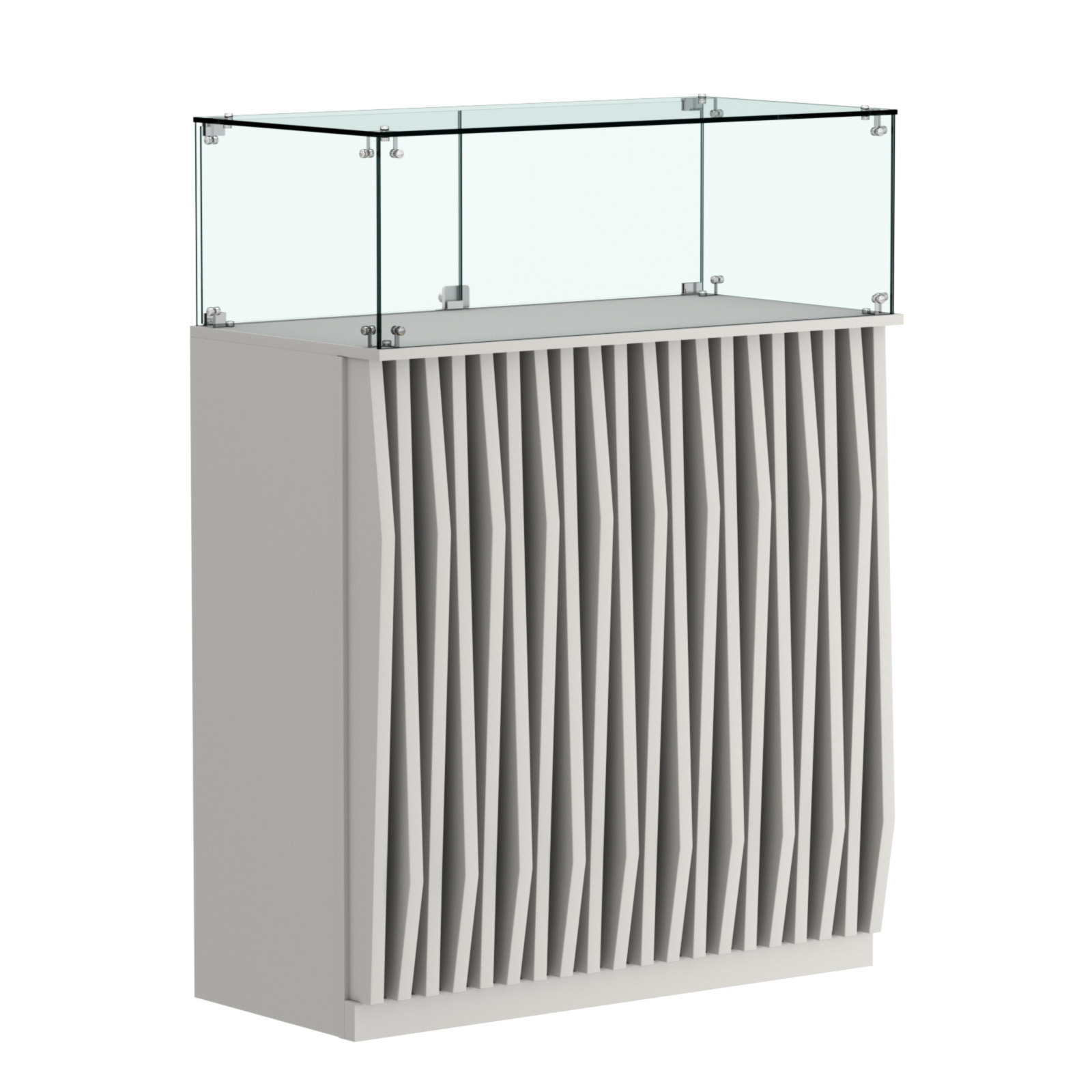 Торговый прилавок прямоугольный с планками и стеклянным колпаком ОРНАМЕНТ №1 Серый