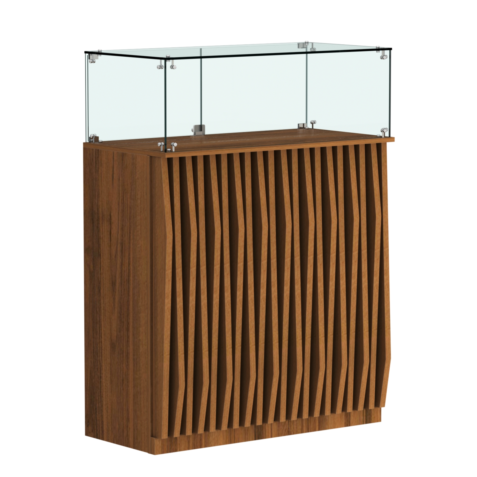 Торговый прилавок прямоугольный с планками и стеклянным колпаком ОРНАМЕНТ №1 Орех