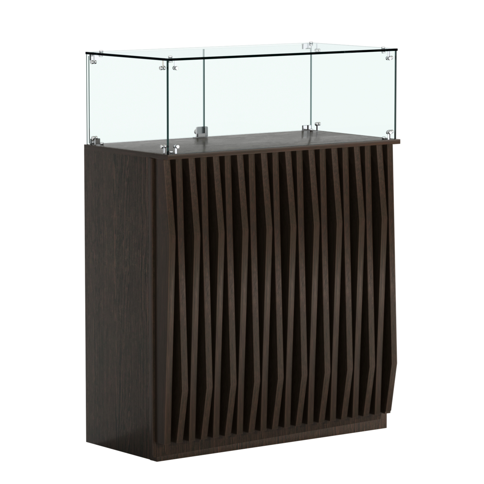 Торговый прилавок прямоугольный с планками и стеклянным колпаком ОРНАМЕНТ №1 Дуб Венге